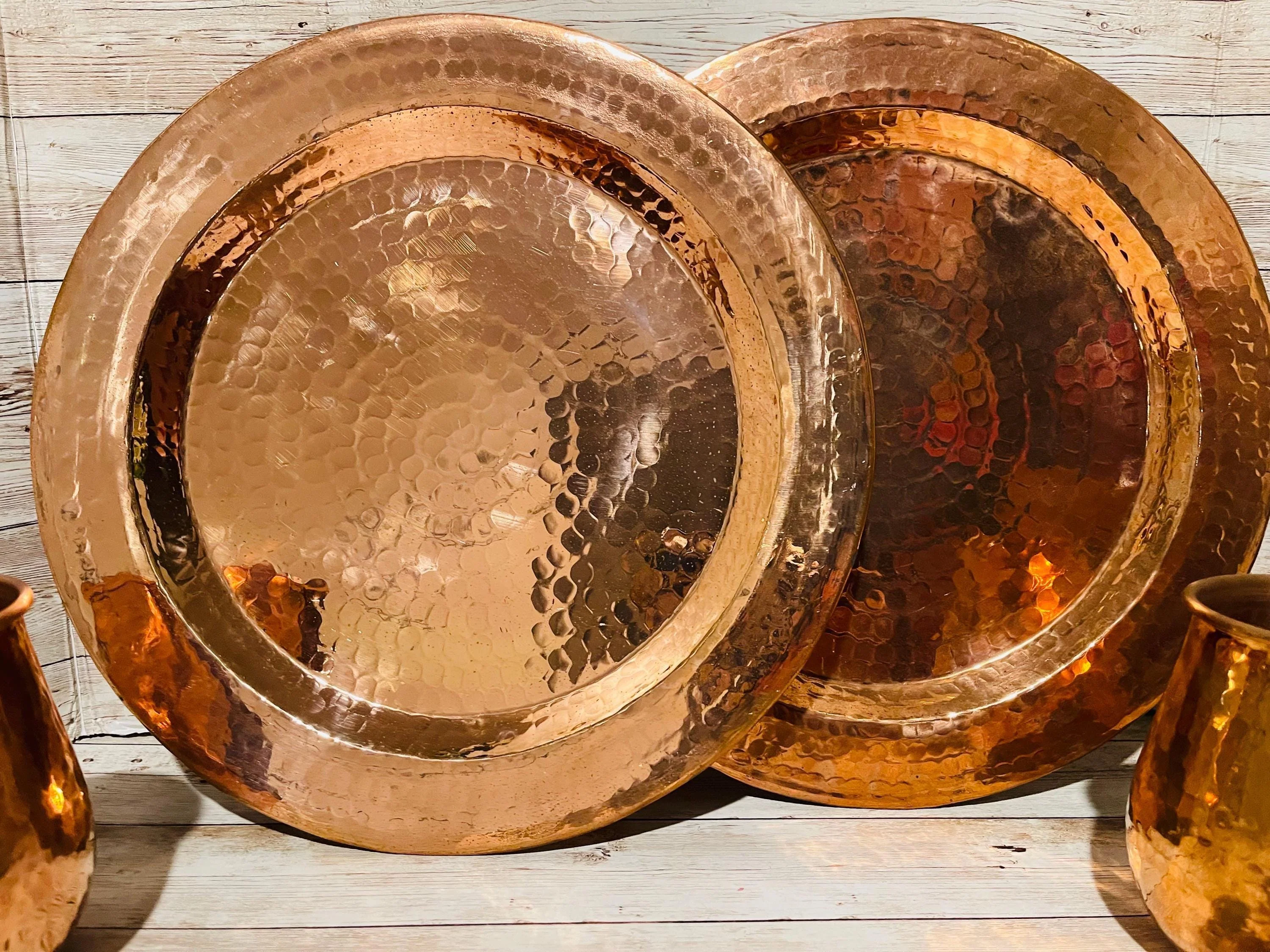 Mexican Copper Plates and Cups 4pc Set - Set Platos Vasos Cobre - Image 4