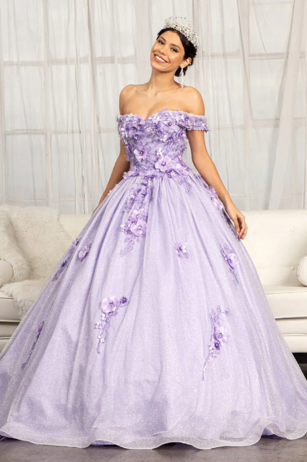 3D Floral Applique and Jewel Embellished Glitter Mesh Quinceanera Dress - Image 3