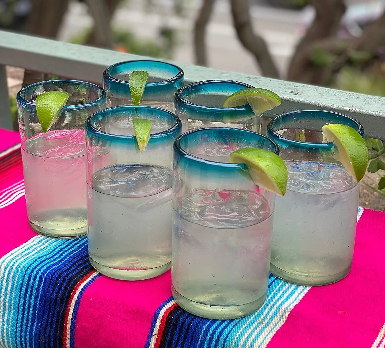 Aqua Rim Drinking Glasses - Set of 6 (14 oz each) - Image 3
