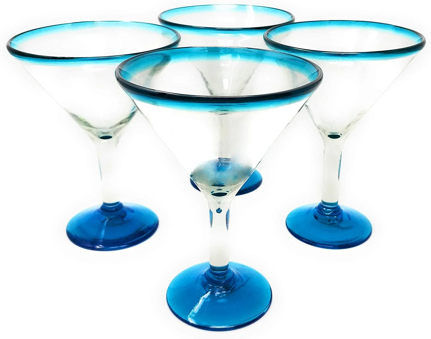 Aqua Rim Modern Margarita Glasses - Martini Style - Set of 4 (12 oz)