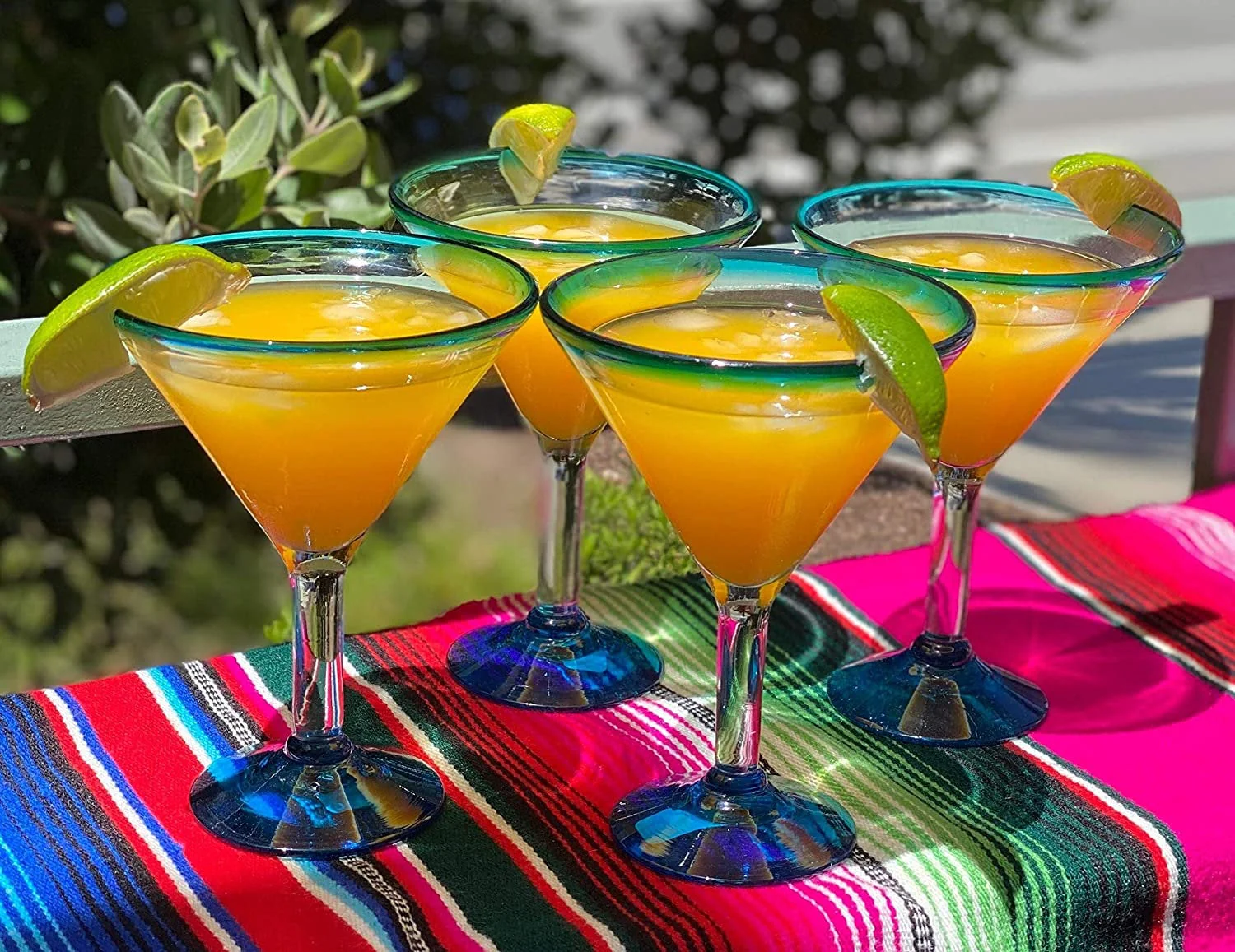 Aqua Rim Modern Margarita Glasses - Martini Style - Set of 4 (12 oz) - Image 2
