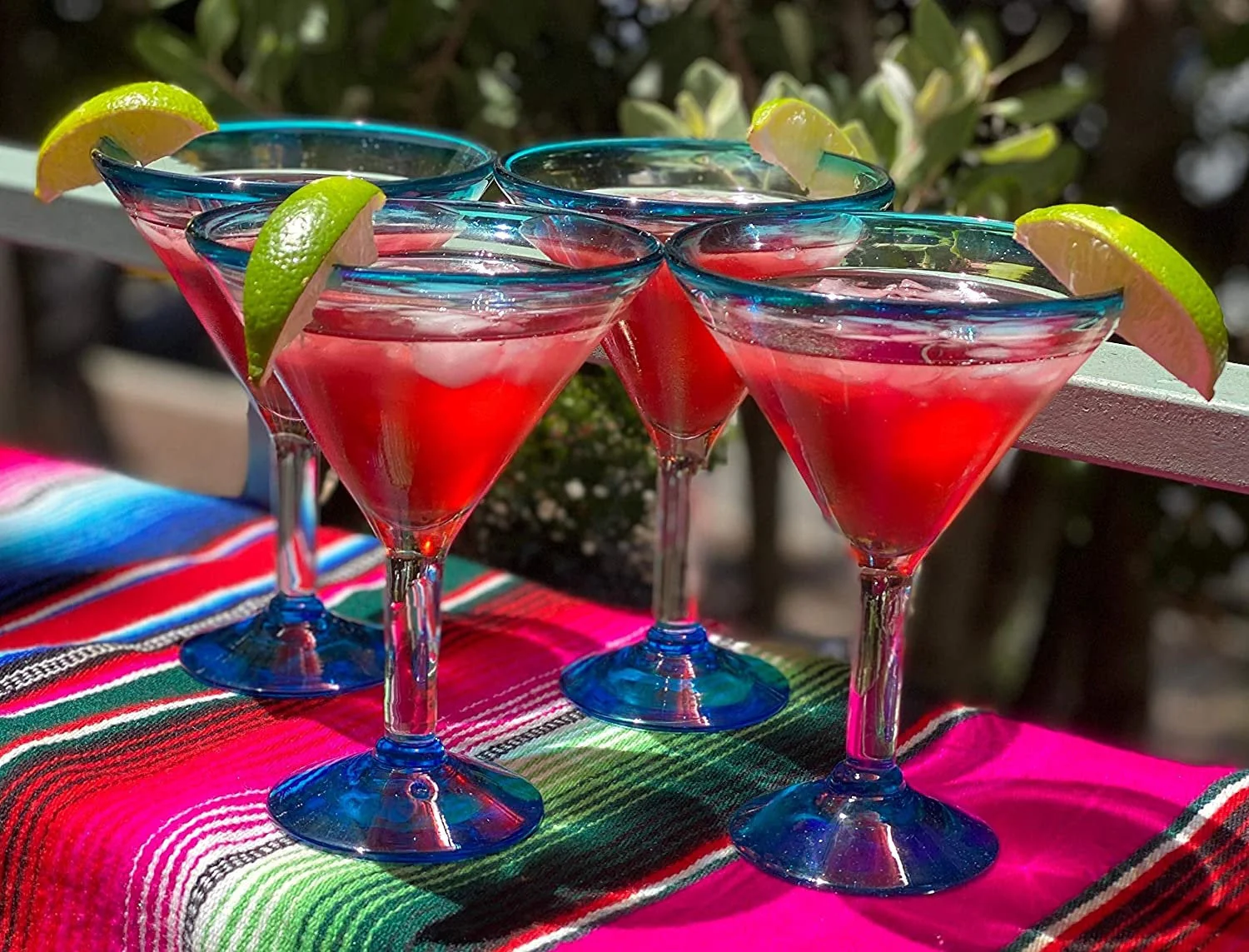 Aqua Rim Modern Margarita Glasses - Martini Style - Set of 4 (12 oz) - Image 3