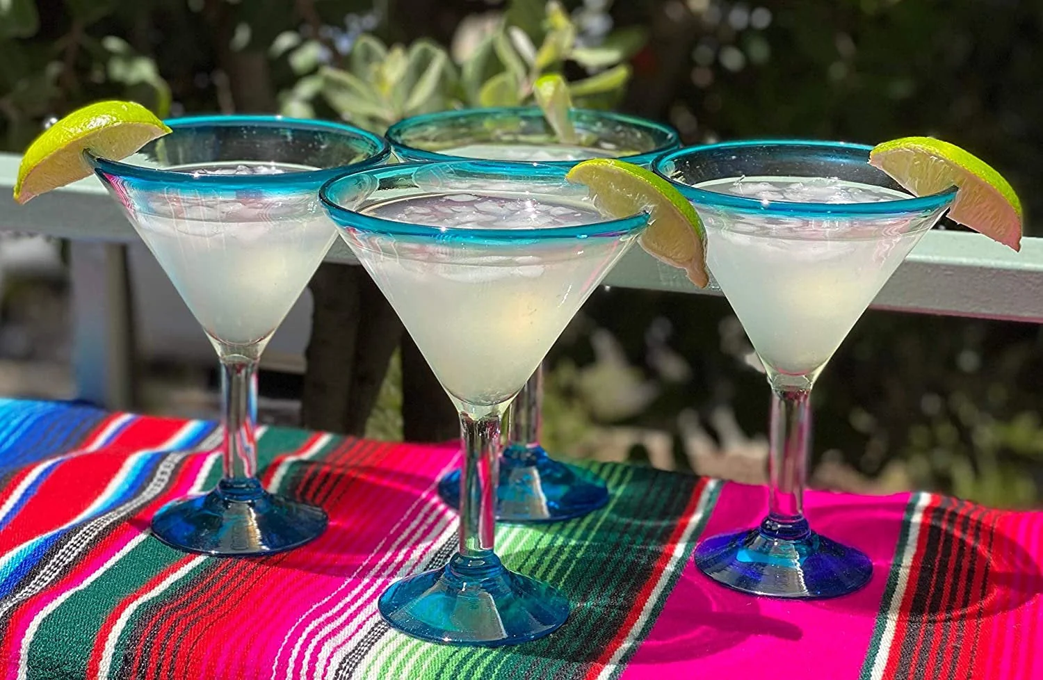 Aqua Rim Modern Margarita Glasses - Martini Style - Set of 4 (12 oz) - Image 4