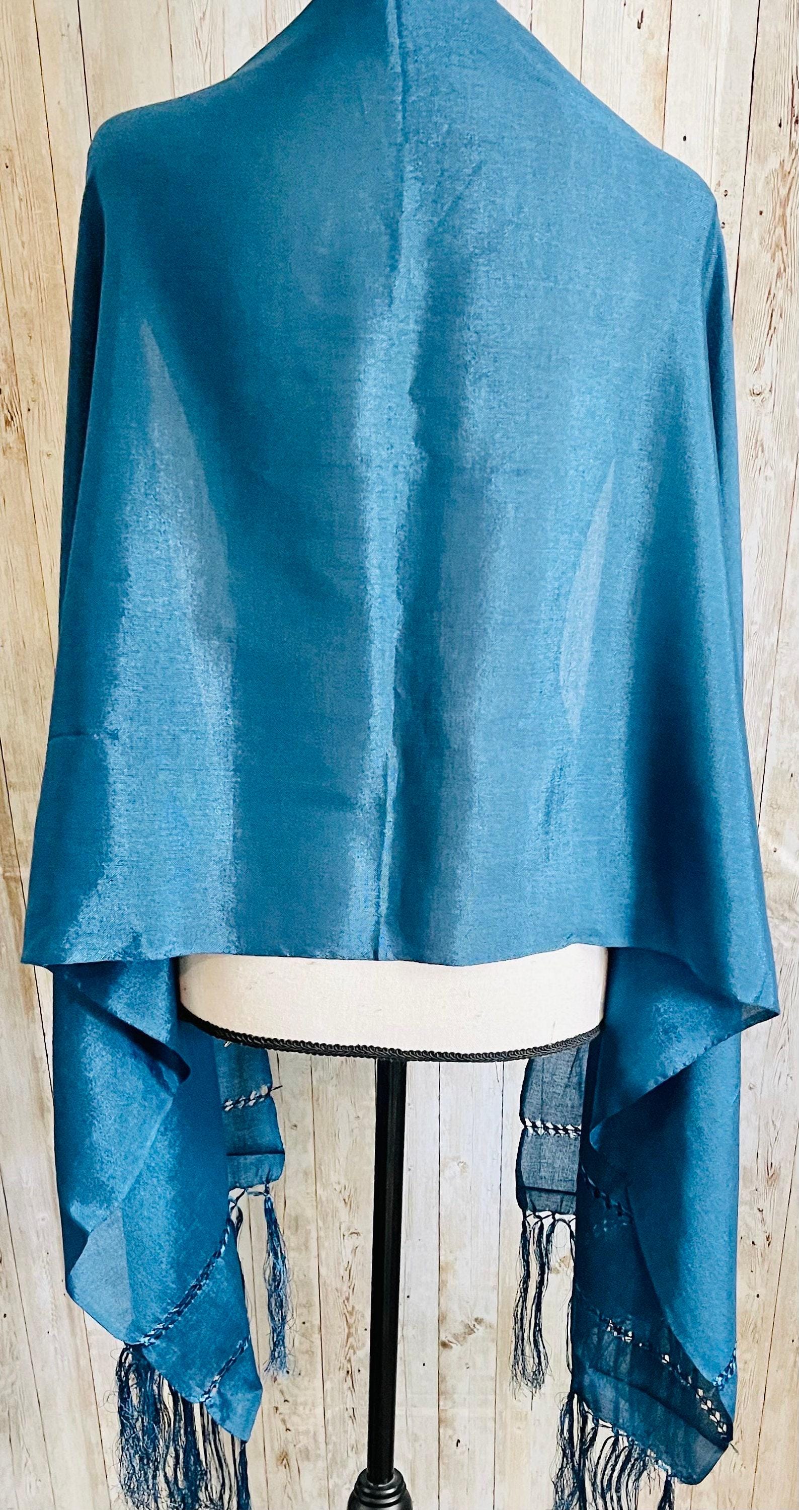 Mexican Shawl Silk Wrap Blue - Reboso - Image 5