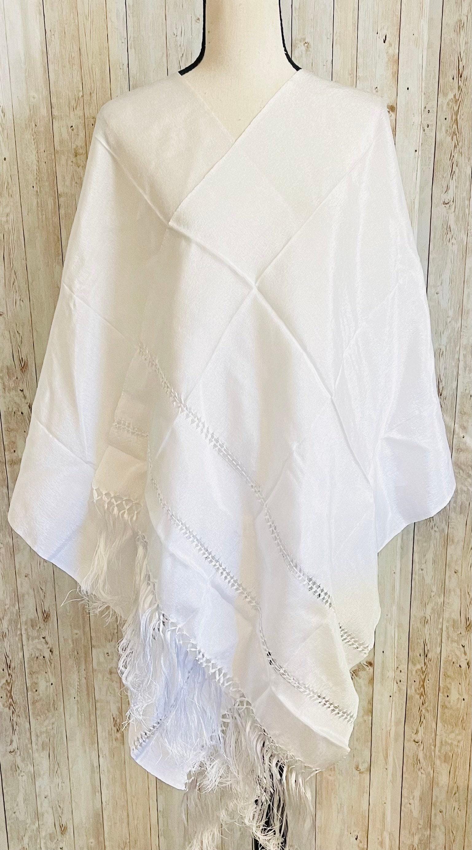 Mexican Shawl Rebozo Silk Wrap White - Reboso Blanco - Image 4