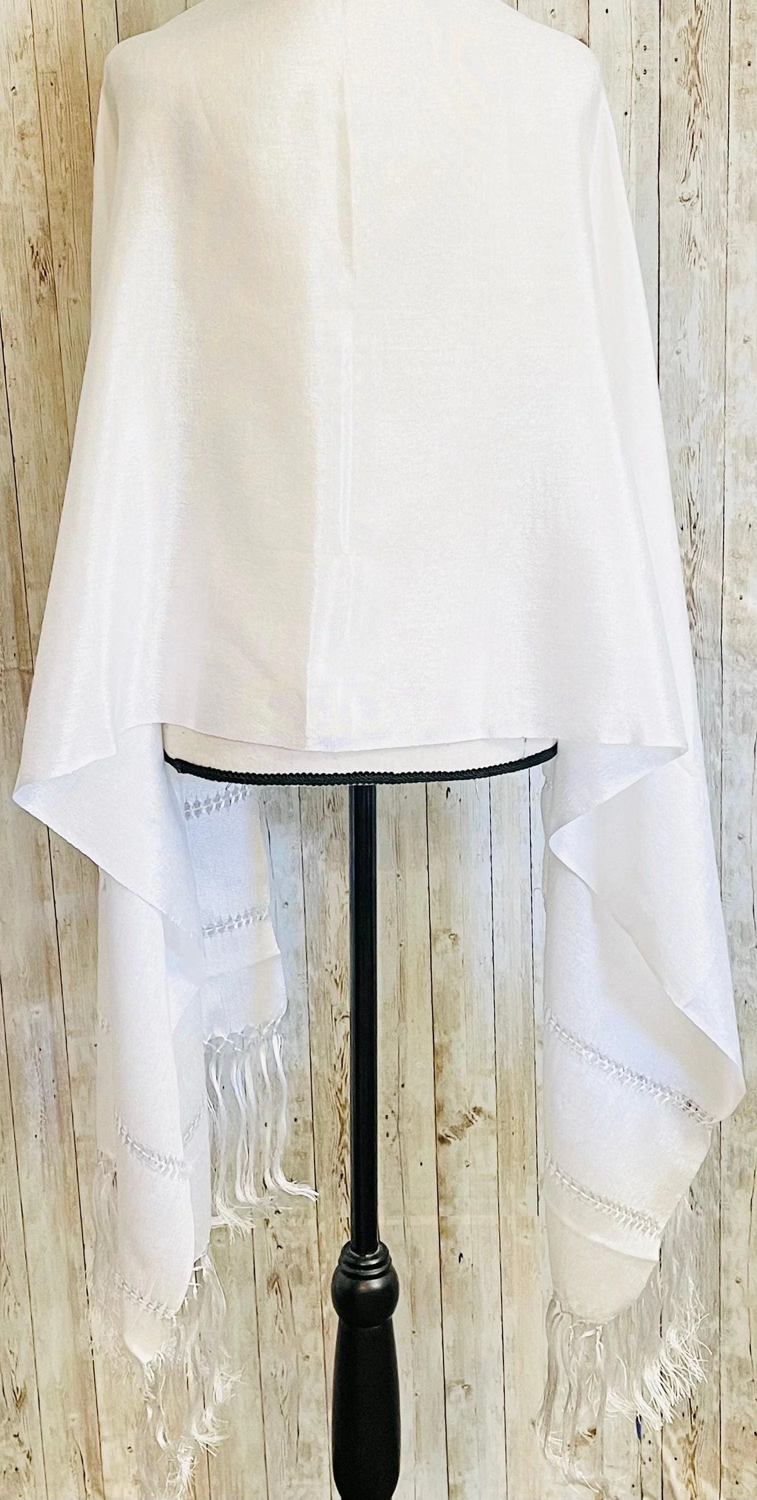Mexican Shawl Rebozo Silk Wrap White - Reboso Blanco - Image 8