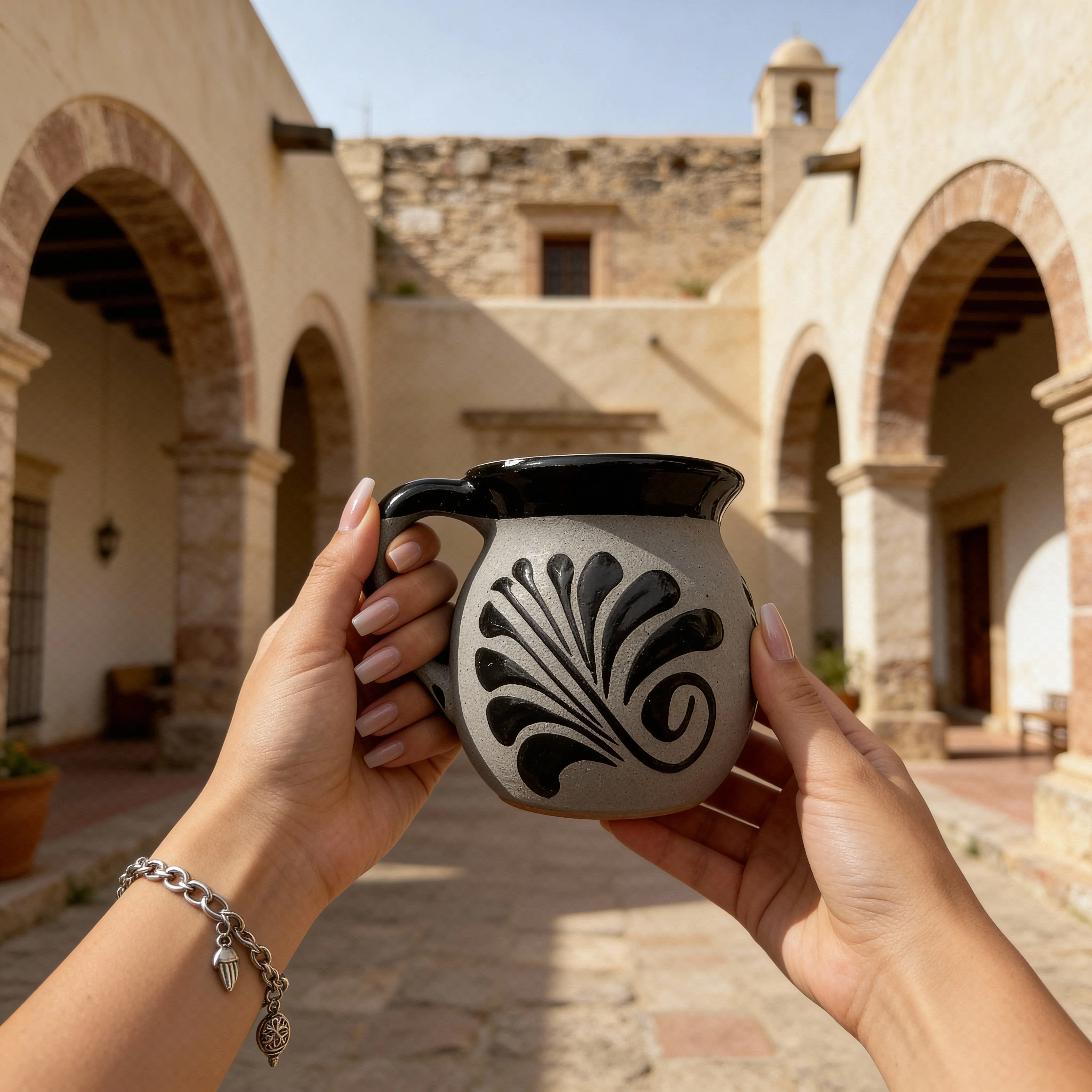 Talavera Style Black & Gray Coffee Mug - Barro Taza Jarrett