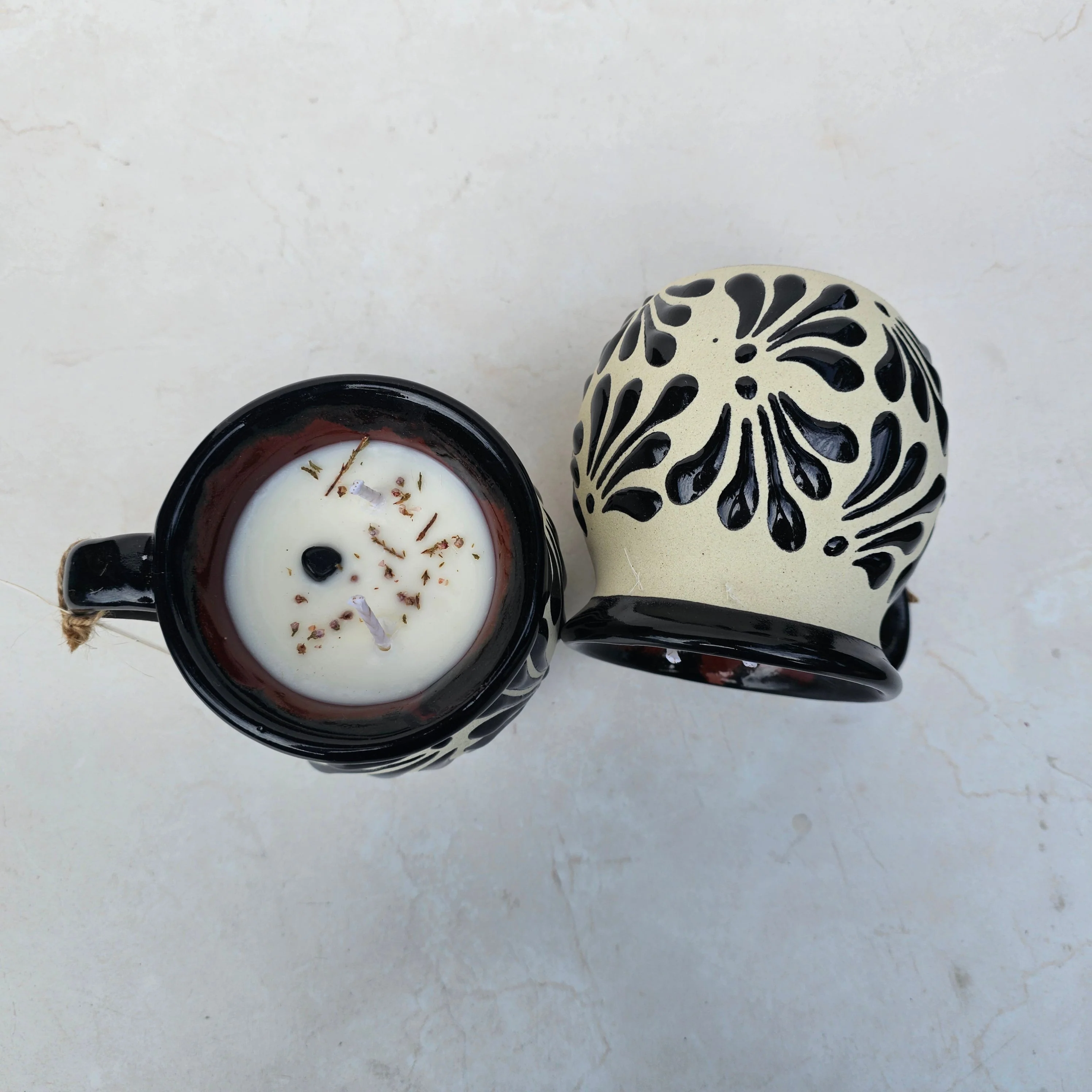 Black Talavera Style Mug Candle - Taza Talavera Negra Vela - Image 3