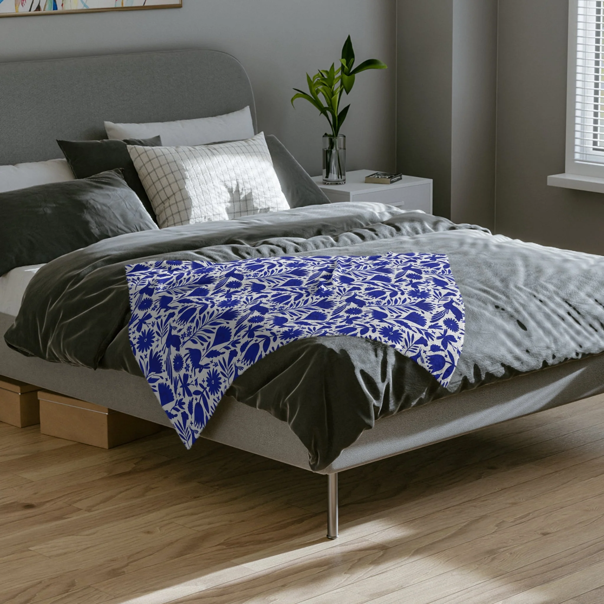 Blue and white Talavera Blanket - Cobija Talavera Azul - Image 10