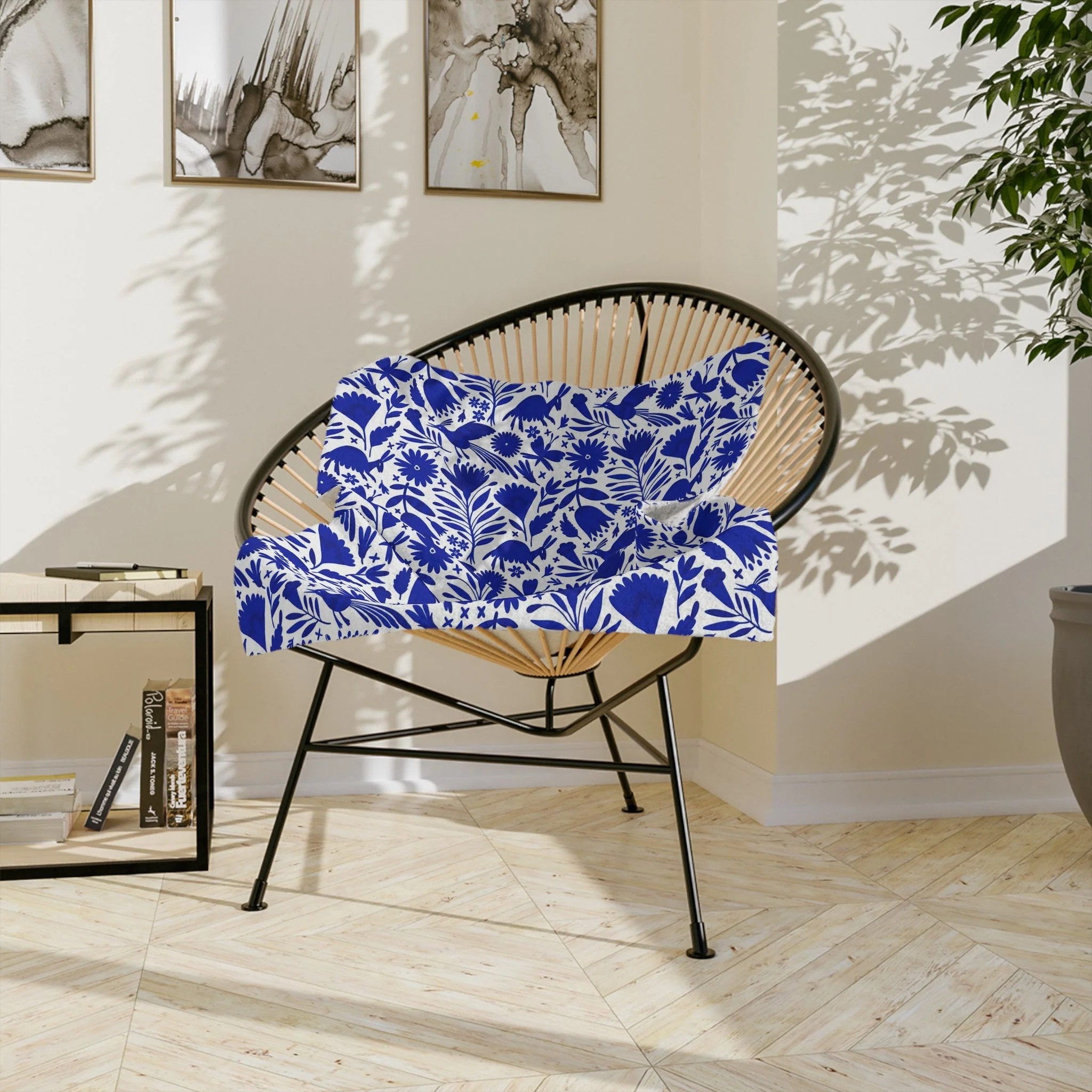 Blue and white Talavera Blanket - Cobija Talavera Azul - Image 3