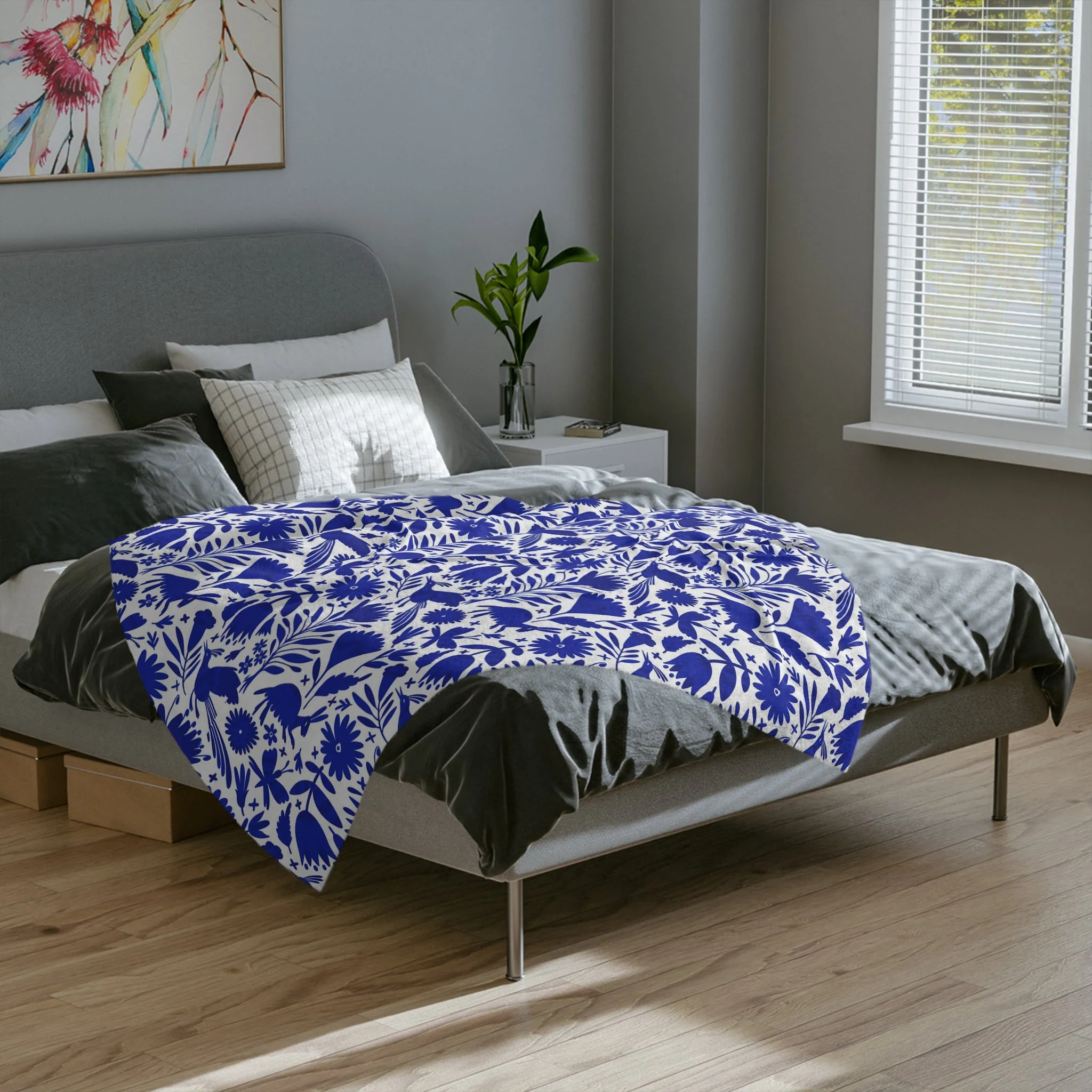 Blue and white Talavera Blanket - Cobija Talavera Azul - Image 7
