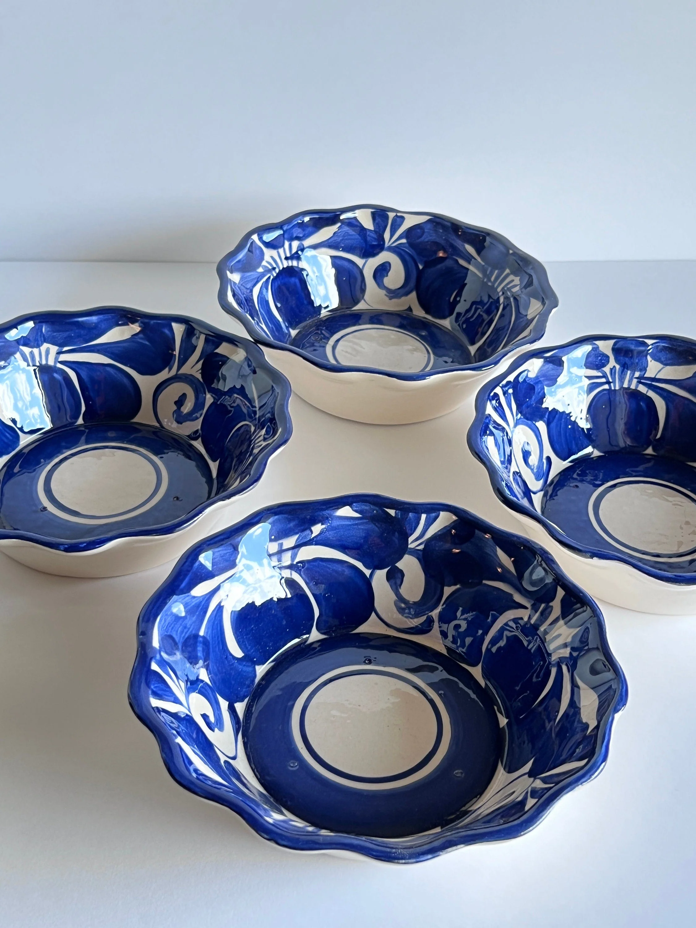 Blue and White Soup Bowls SET OF 2 wavy rim - Image 2