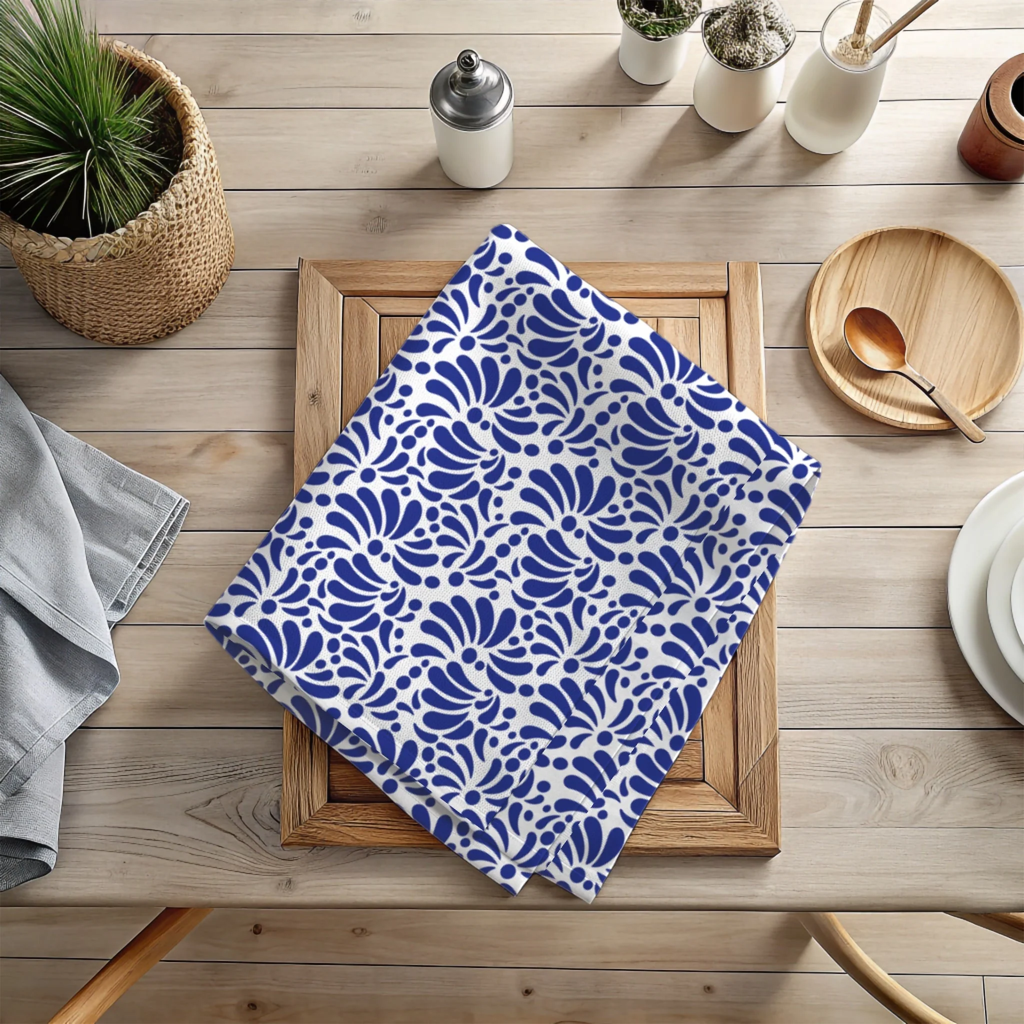 Talavera Kitchen Towels Blue And White 2pc Set - Servilletas - Image 5