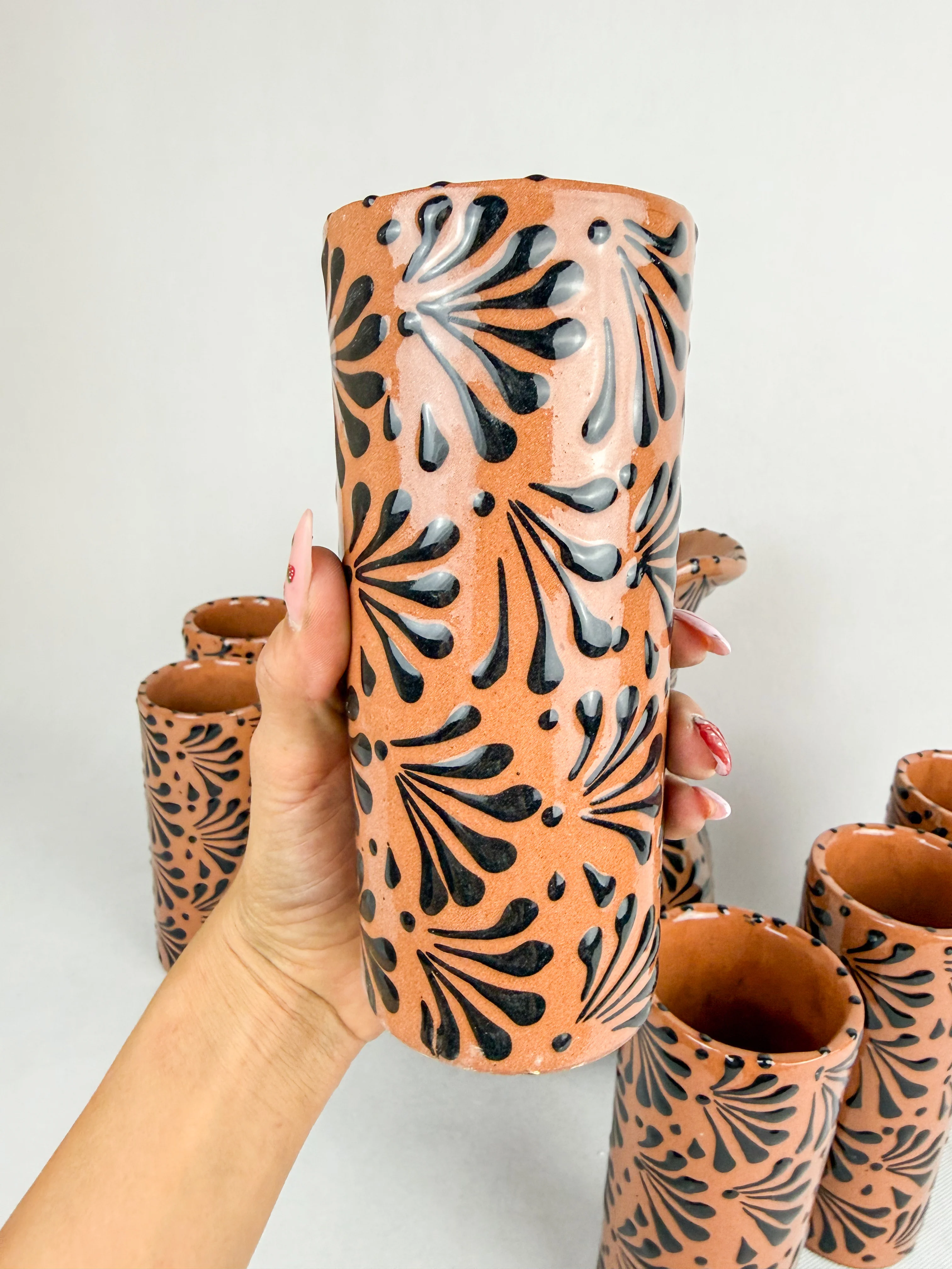 Talavera Style Pitcher Set 7pc Pink Brown White - Juego Jarra - Image 3