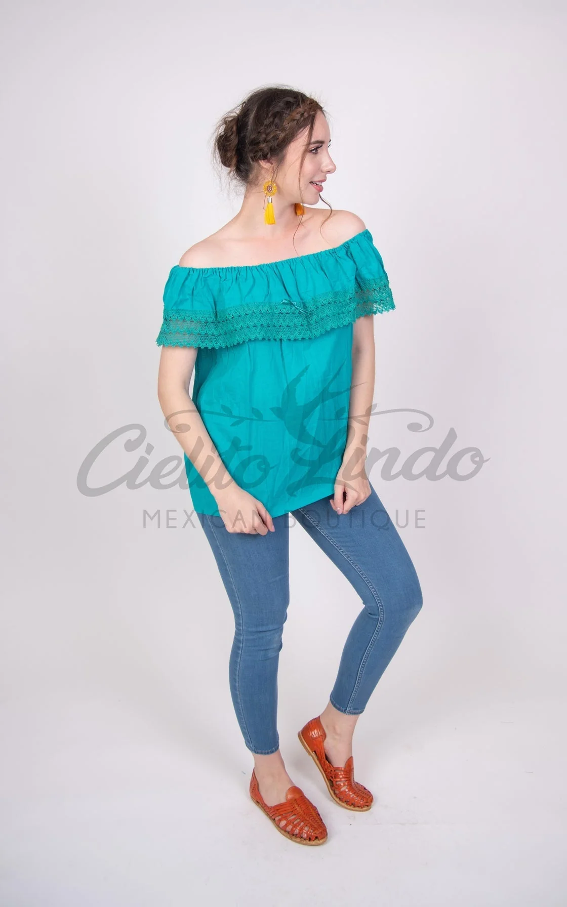 Campesina Off the Shoulder Blouse Teal - Image 2