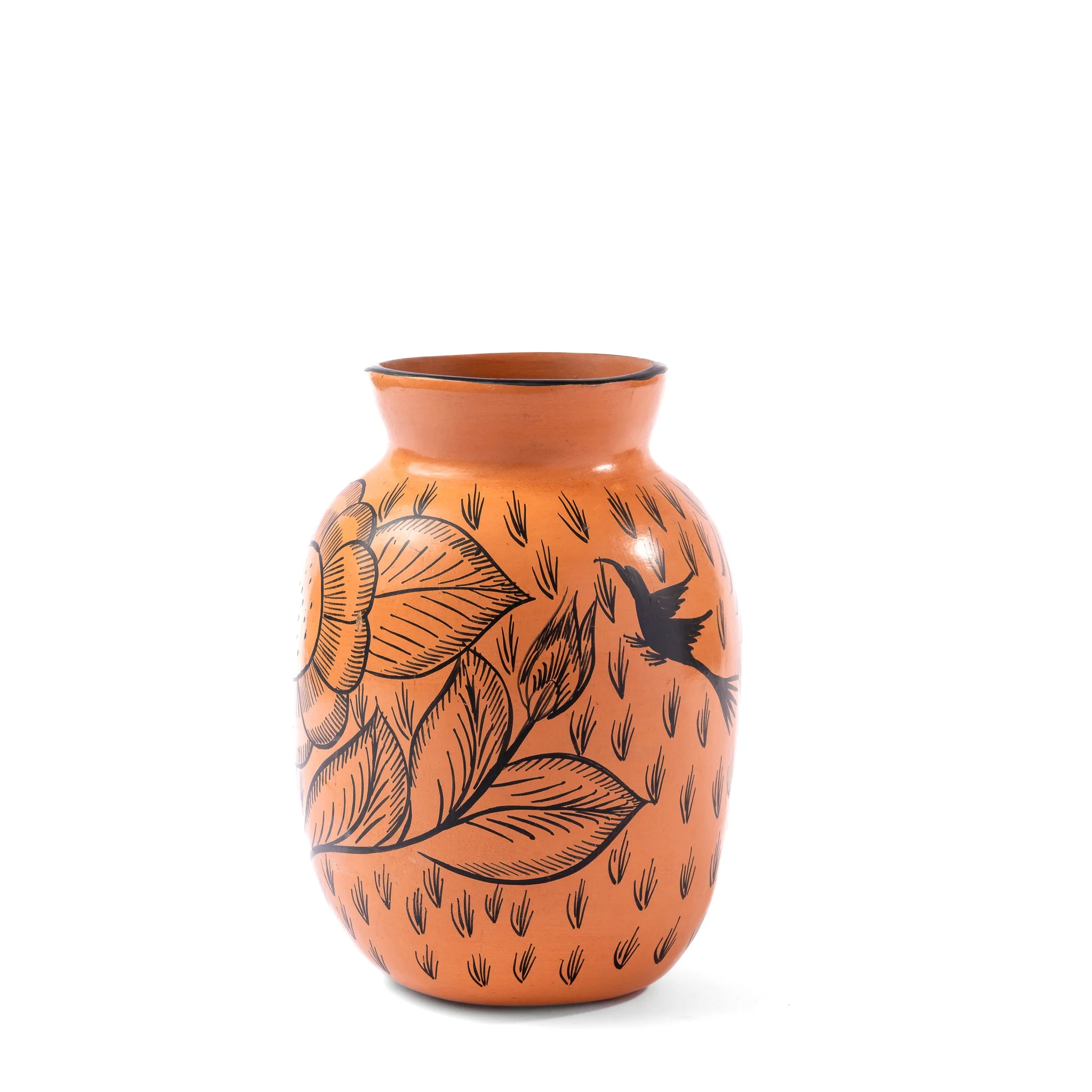 Mexican Vase Clay Cempasúchil Design - Florero Barro