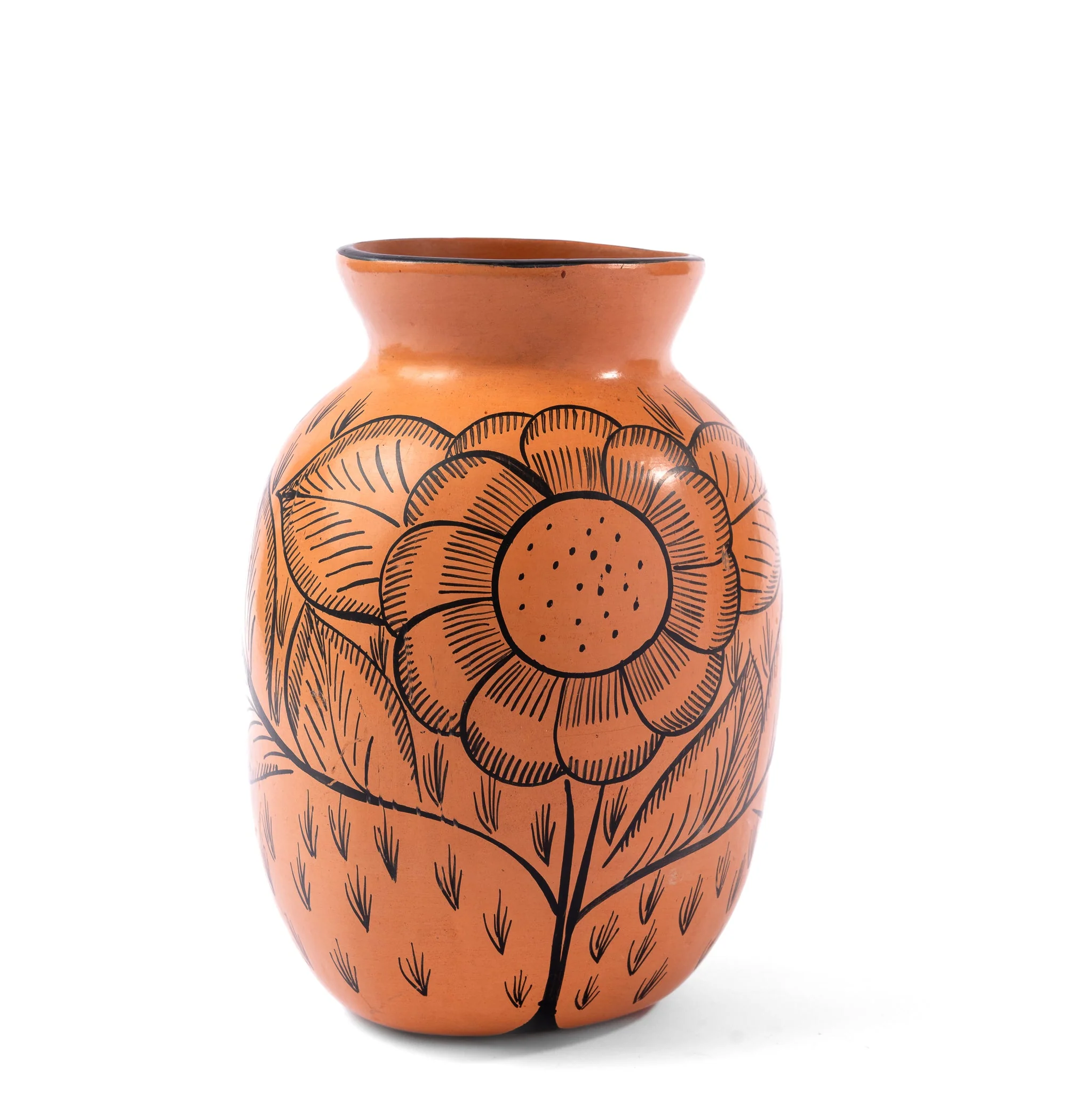 Mexican Vase Clay Cempasúchil Design - Florero Barro - Image 2