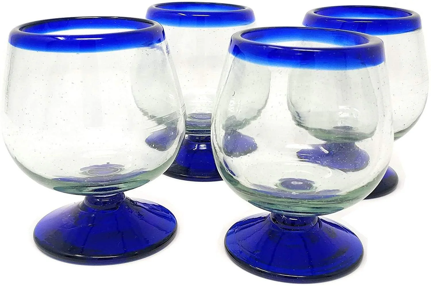 Cobalt Blue Rim Cognac Snifter Tequila Glasses - Set of 4 (7 oz each) - Image 3