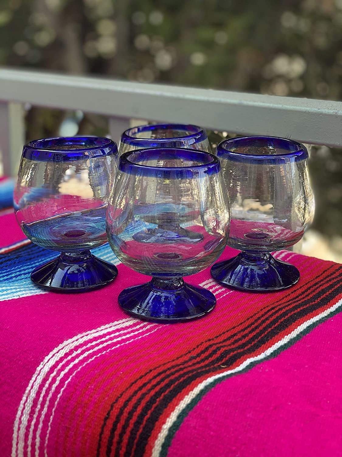 Cobalt Blue Rim Cognac Snifter Tequila Glasses - Set of 4 (7 oz each) - Image 4