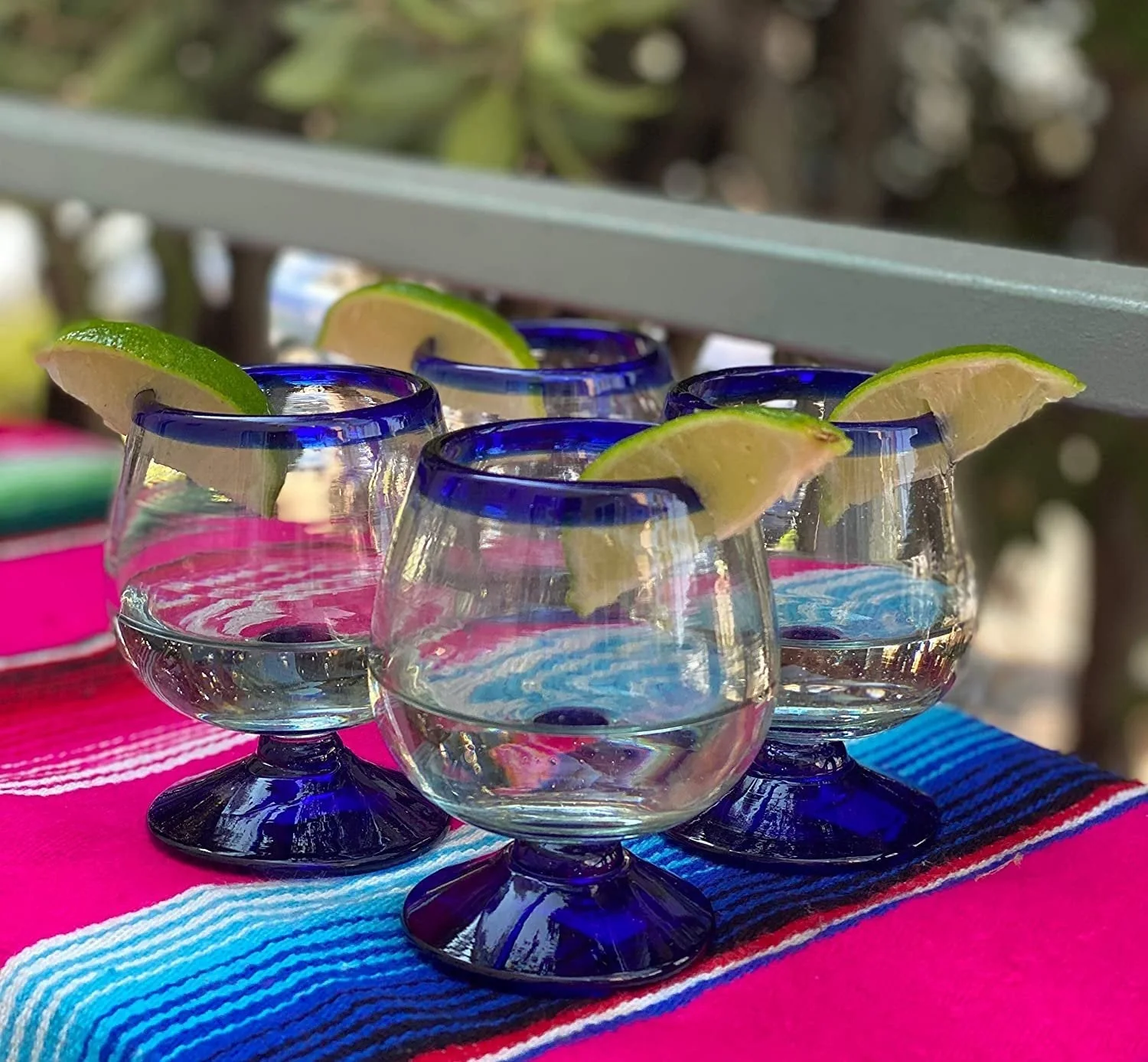 Cobalt Blue Rim Cognac Snifter Tequila Glasses - Set of 4 (7 oz each) - Image 5