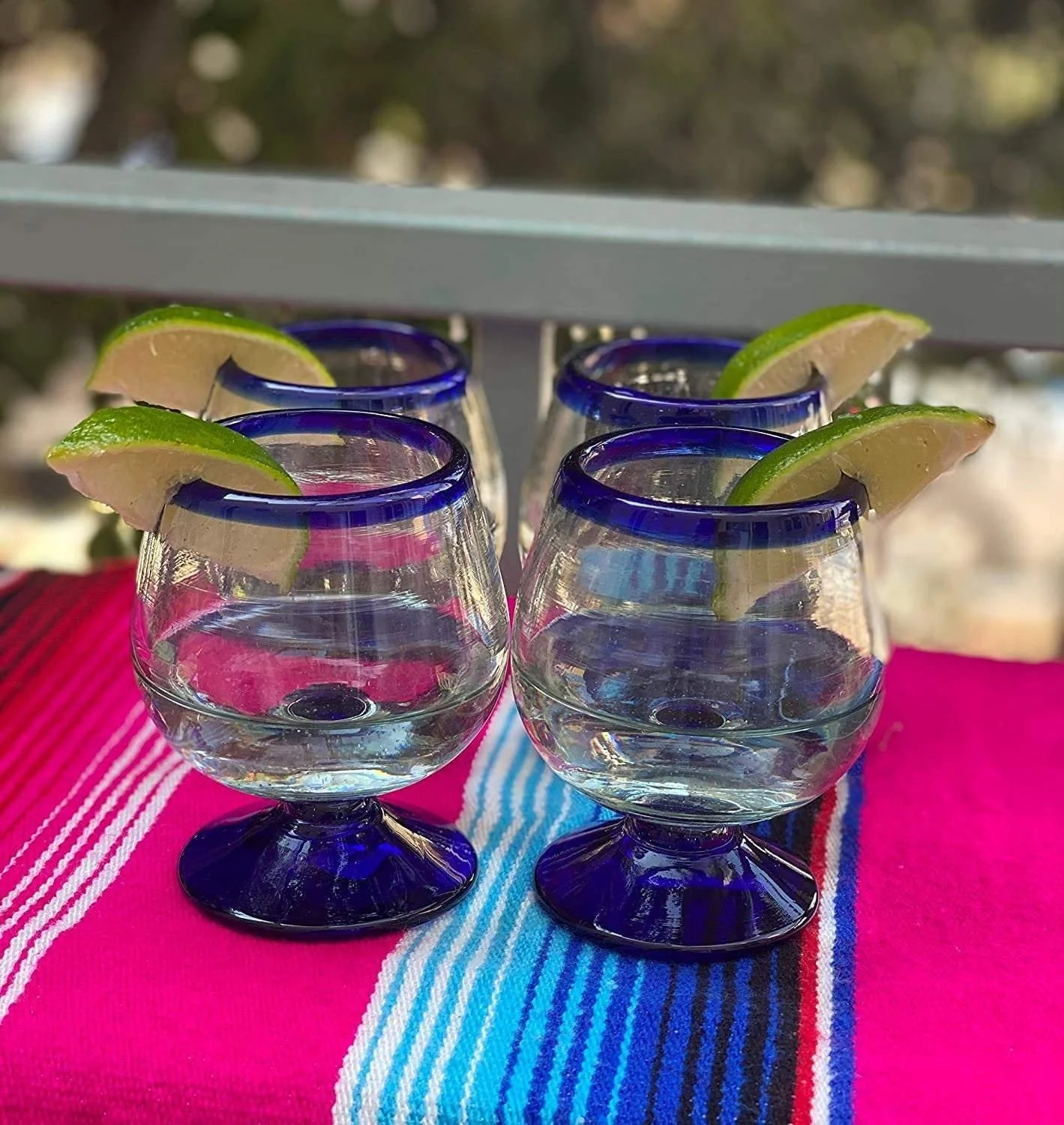 Cobalt Blue Rim Cognac Snifter Tequila Glasses - Set of 4 (7 oz each) - Image 7