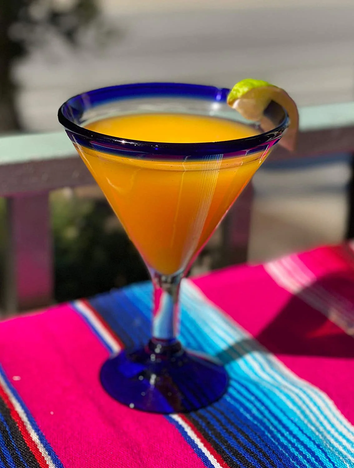 Cobalt Blue Rim Modern Margarita Glasses - Martini Style - Set of 4 (12 oz each) - Image 3