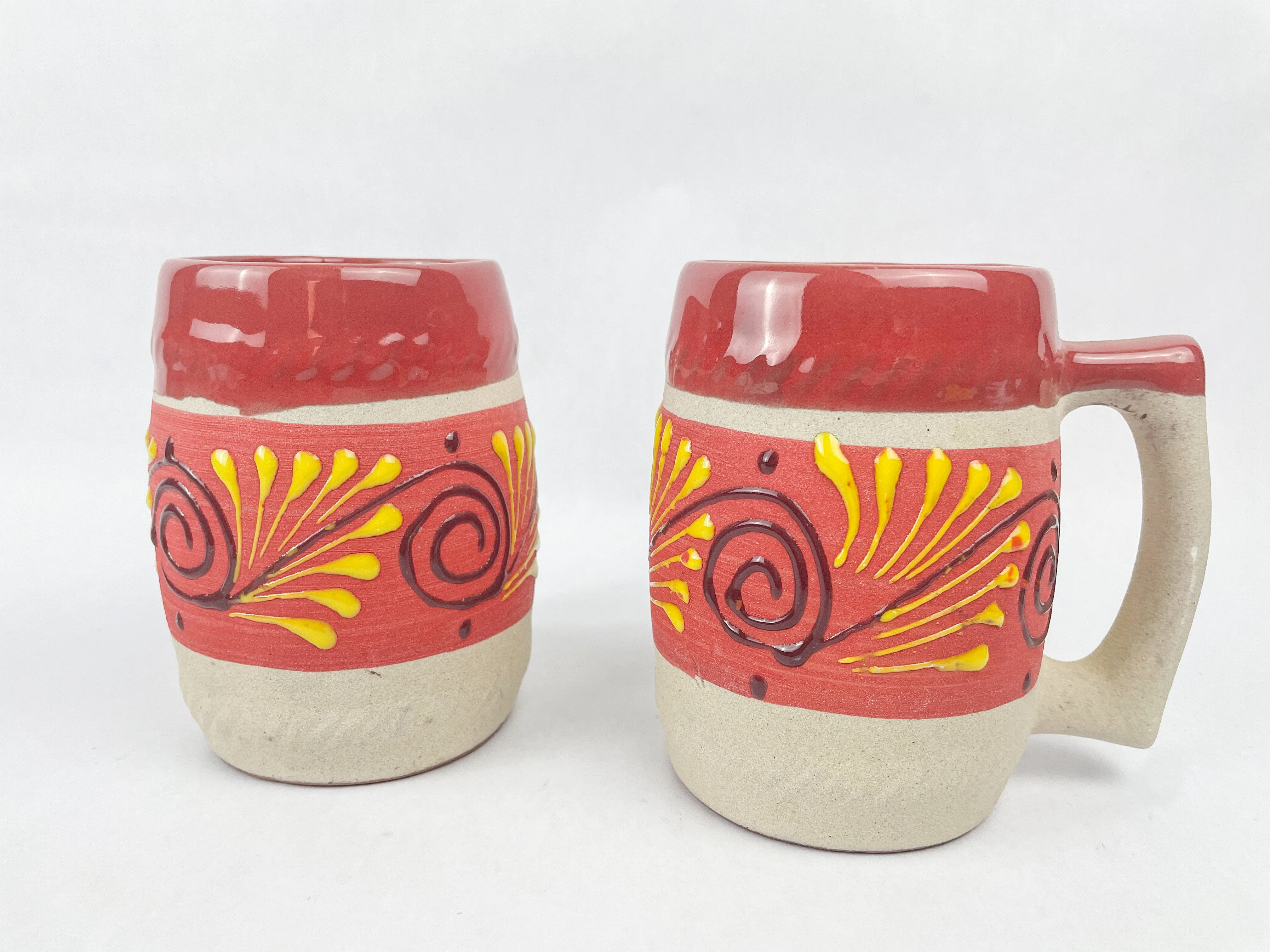 Engobe Mexican Clay Beer Steins 2 Pcs - Taza Grande Barro - Image 3