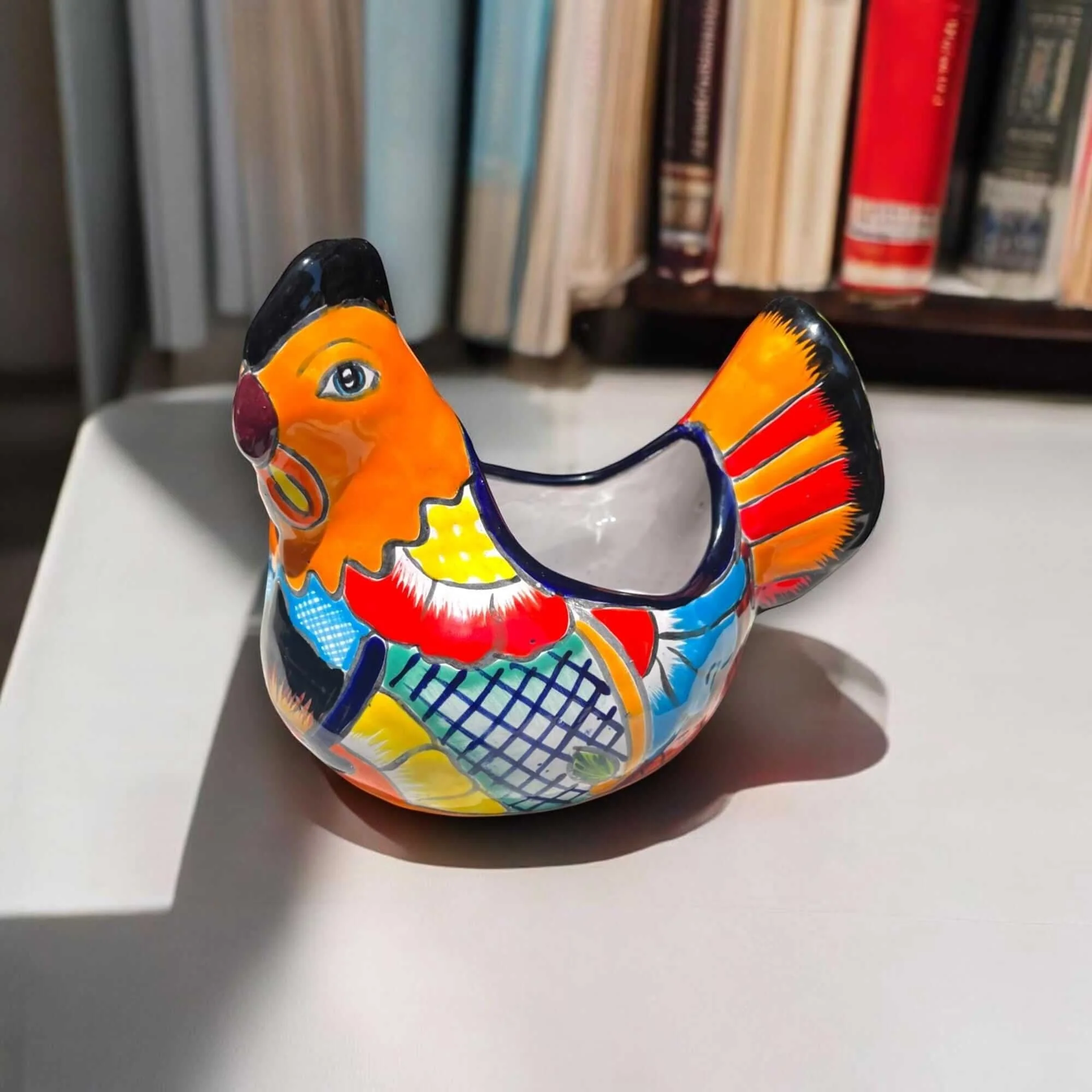Colorful Talavera Chicken Planter | Mexican Ceramic Art - Image 4
