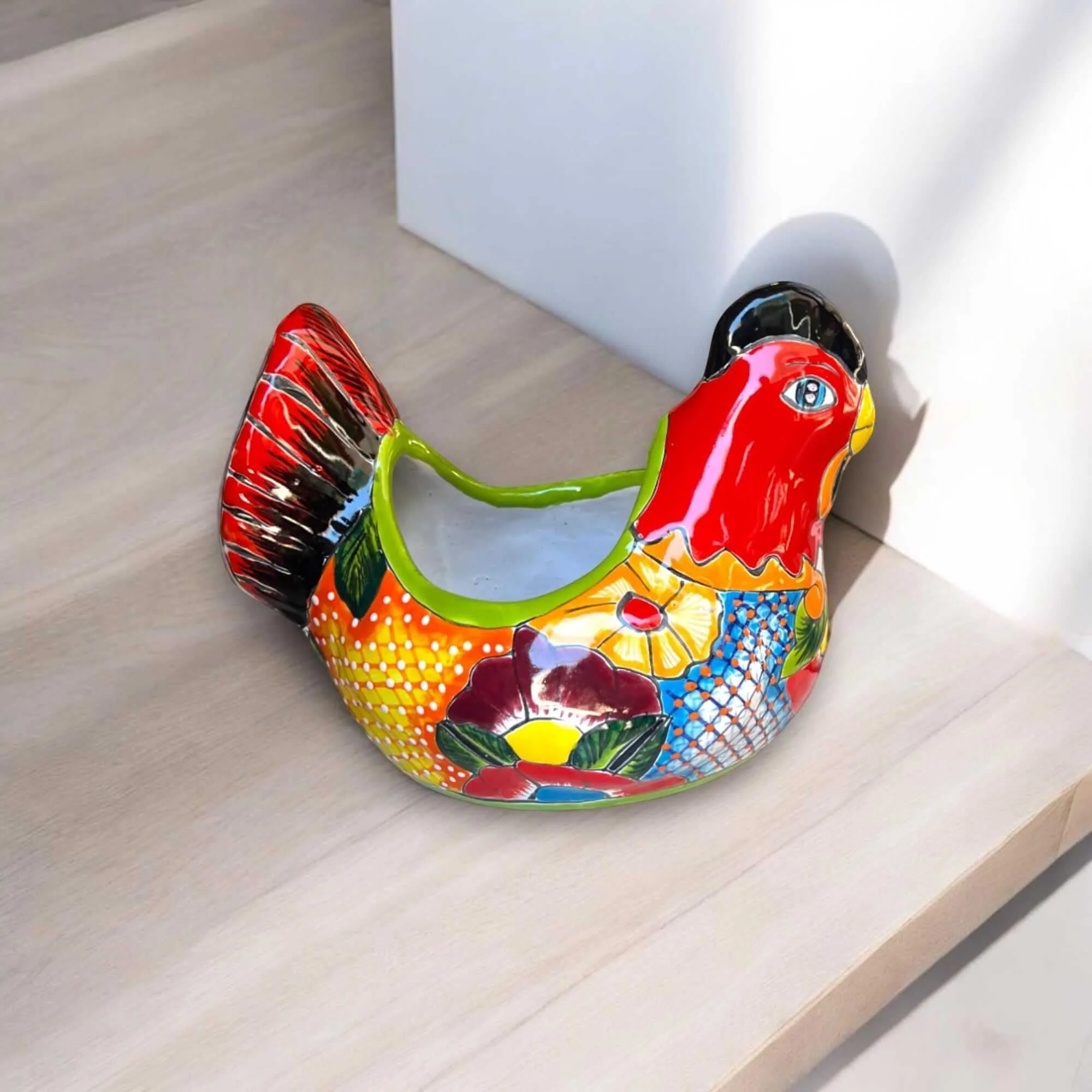 Colorful Talavera Chicken Planter | Mexican Ceramic Art - Image 5