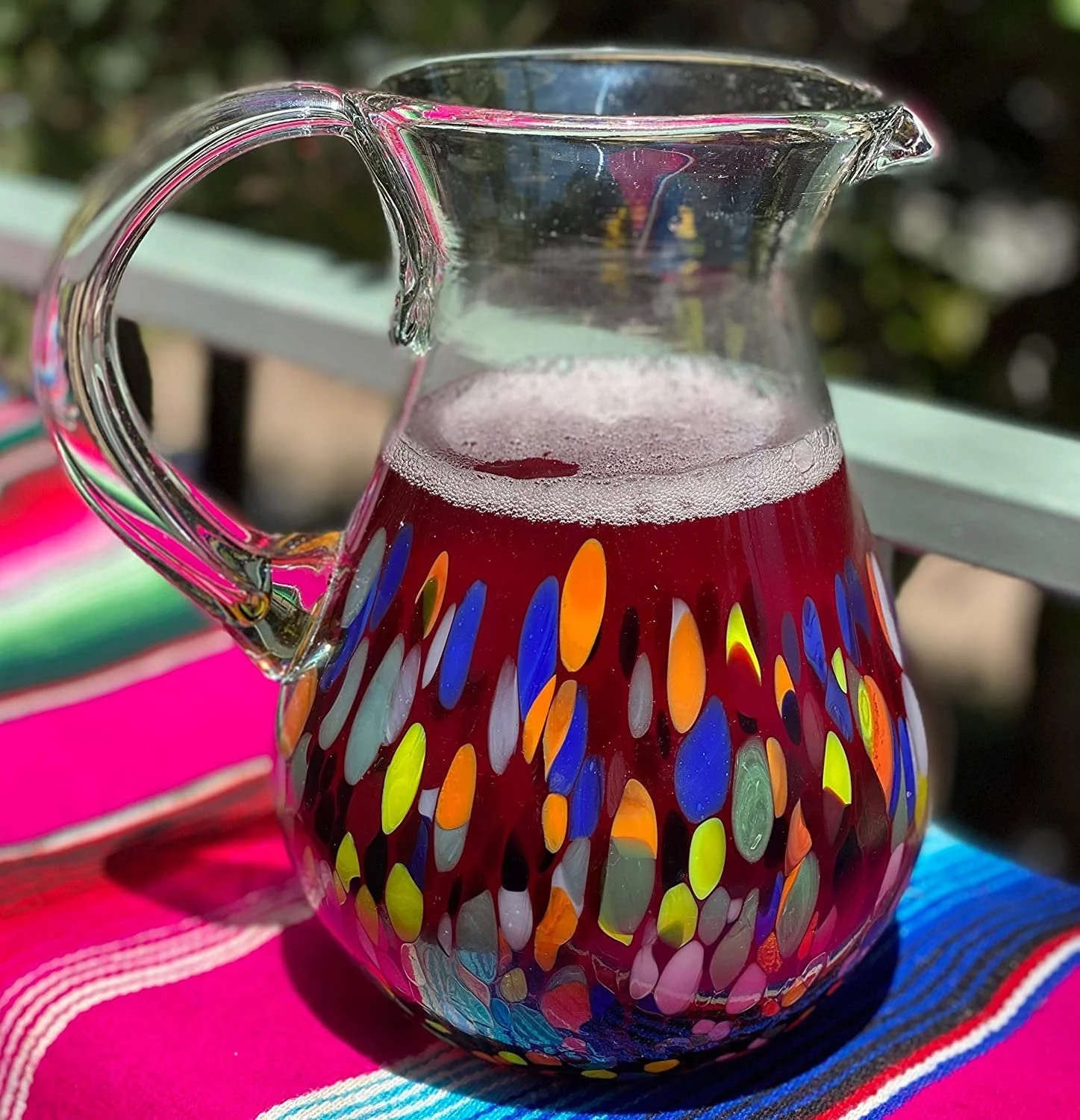 Confetti Carmen Design Glass Pitcher - Juice, Margaritas, Water, Lemonade (84 oz) - Image 3
