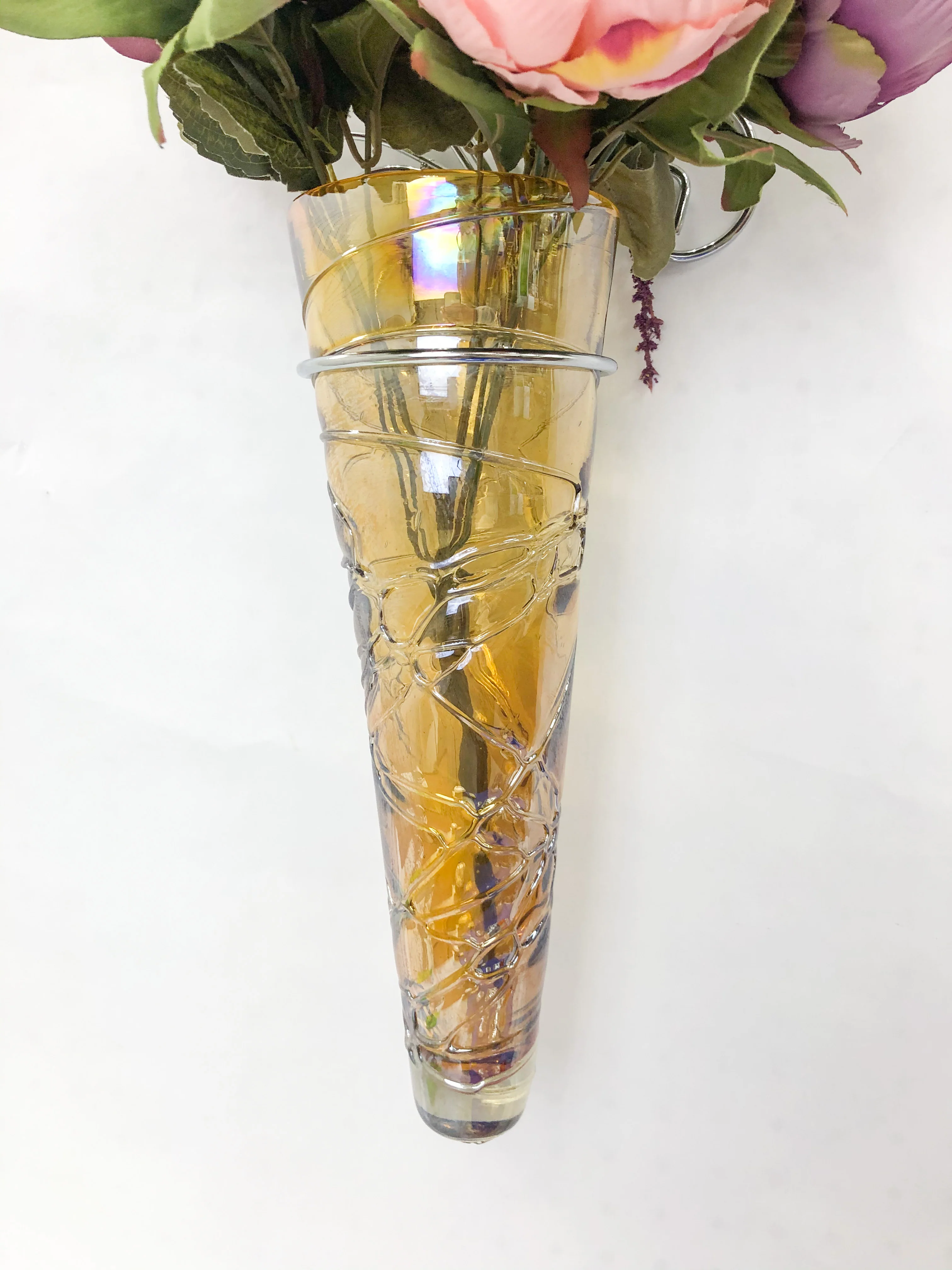 Wall Blown Glass Vase Hand Blown Art Wall Vases With Metal Mounts - Image 3