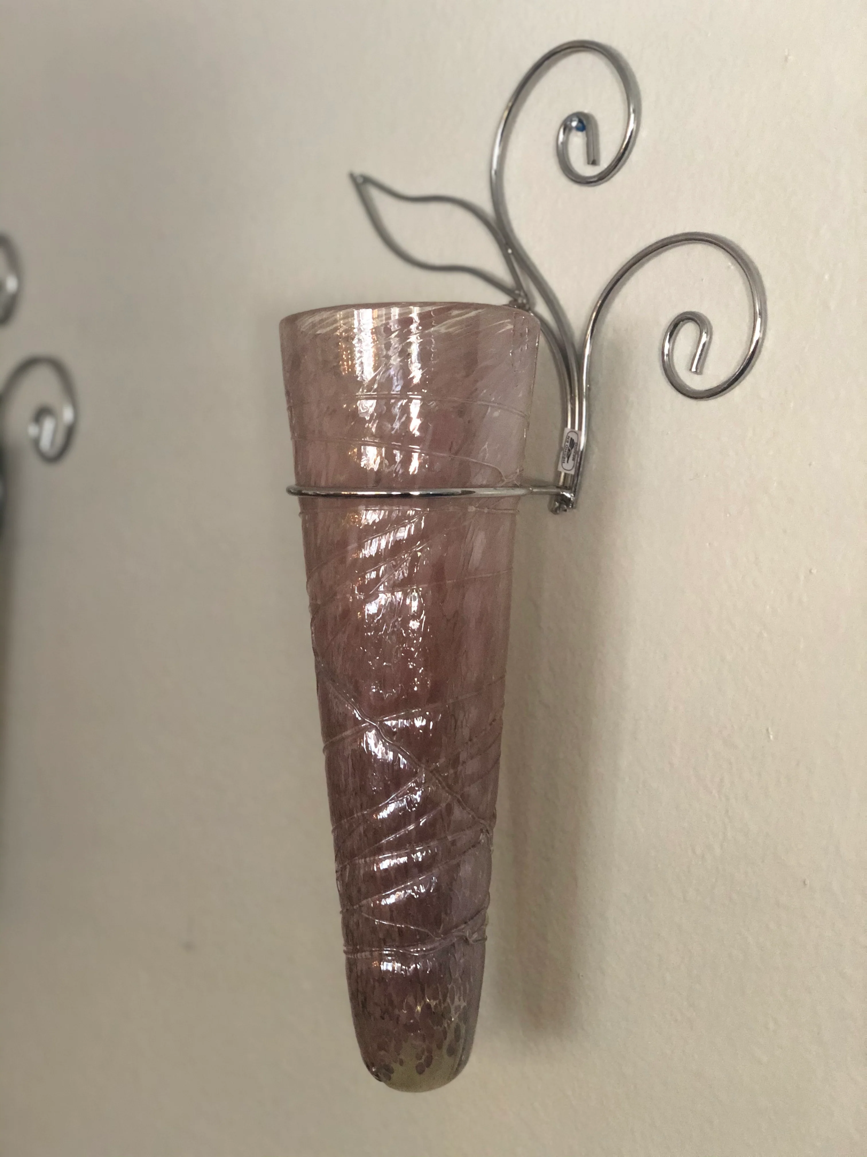 Wall Blown Glass Vase Hand Blown Art Wall Vases With Metal Mounts - Image 5