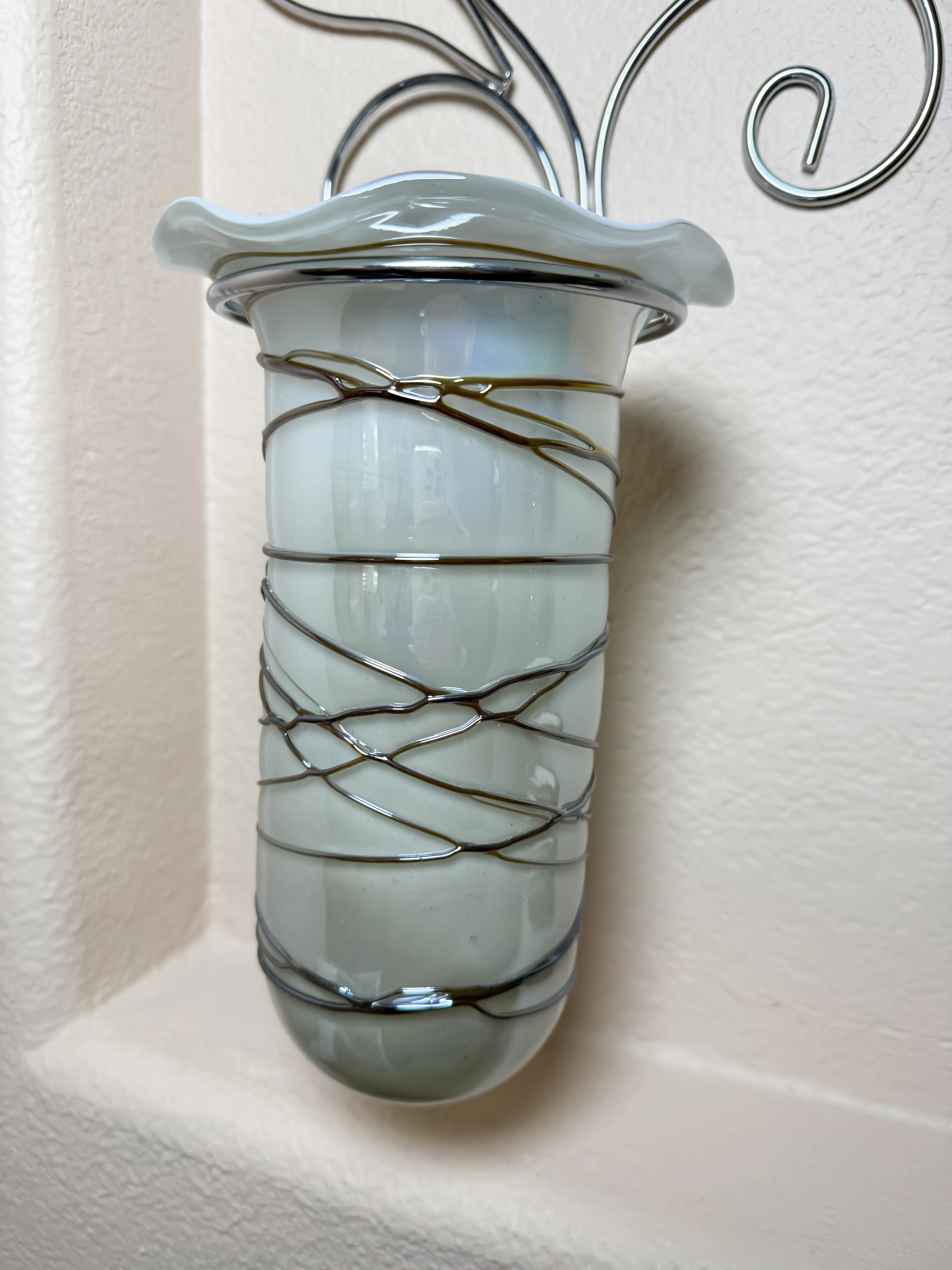 Wall Blown Glass Vase Hand Blown Art Wall Vases With Metal Mounts - Image 8
