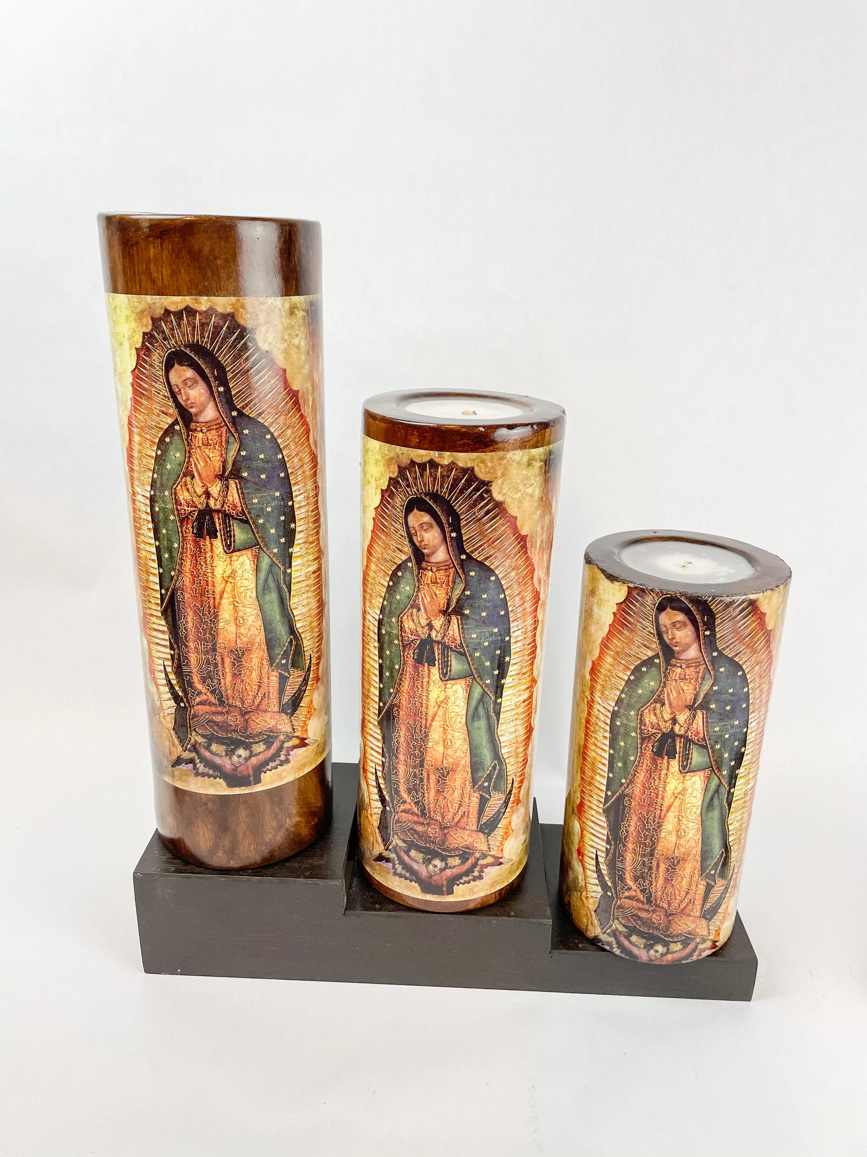 Table Candles Tall Cylinder Candle Set With Wooden Stand - Image 11