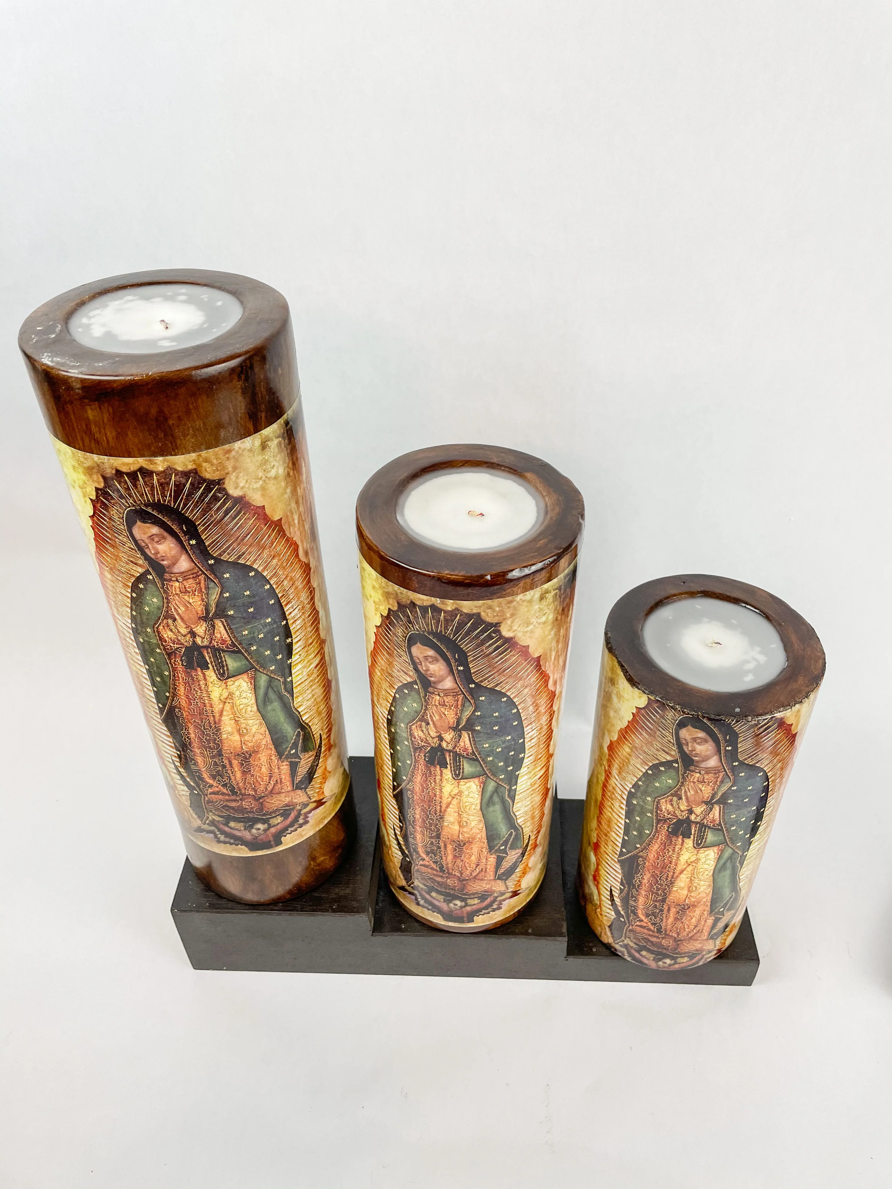 Table Candles Tall Cylinder Candle Set With Wooden Stand - Image 13