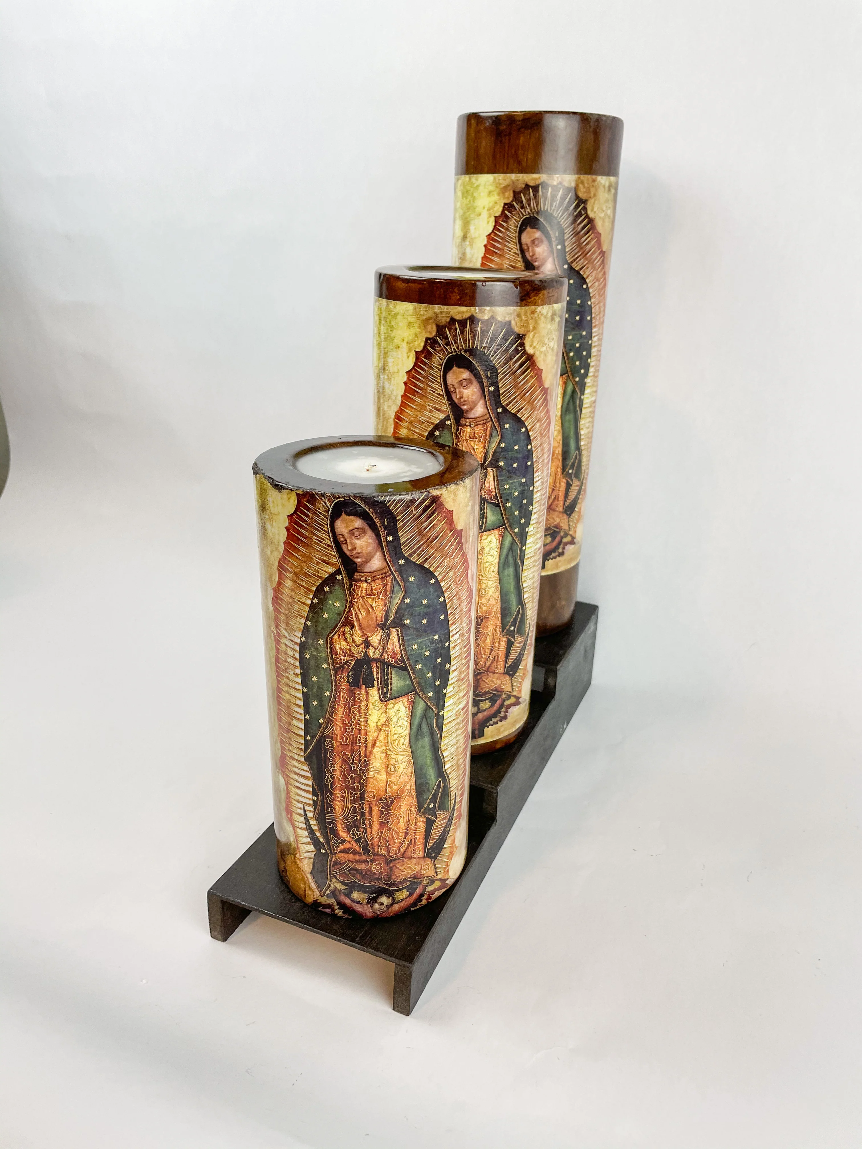 Table Candles Tall Cylinder Candle Set With Wooden Stand - Image 17