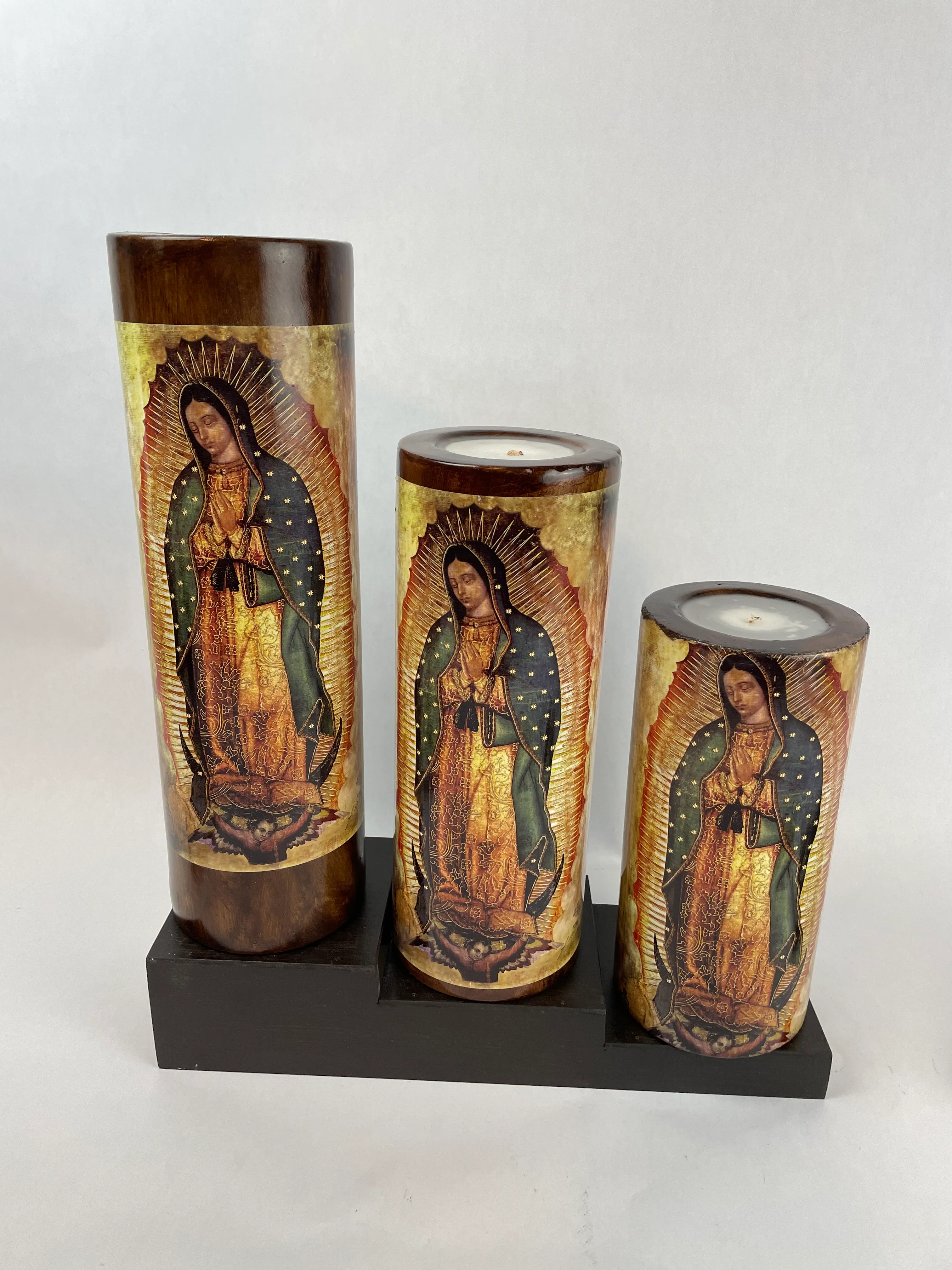 Table Candles Tall Cylinder Candle Set With Wooden Stand - Image 4