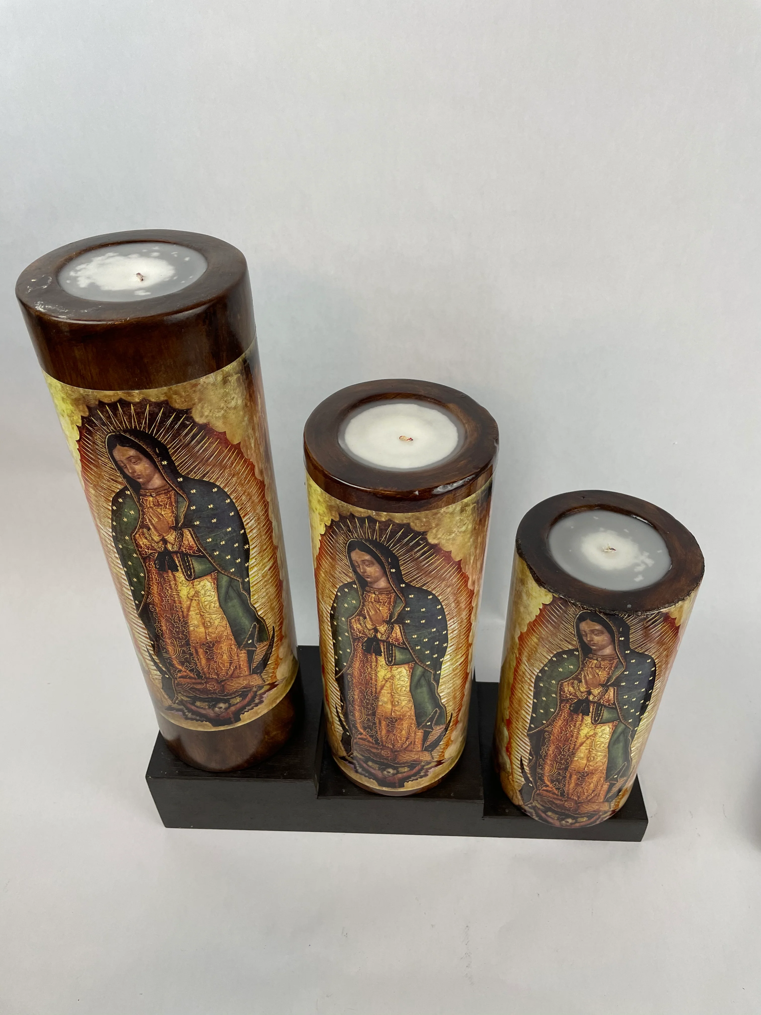 Table Candles Tall Cylinder Candle Set With Wooden Stand - Image 5