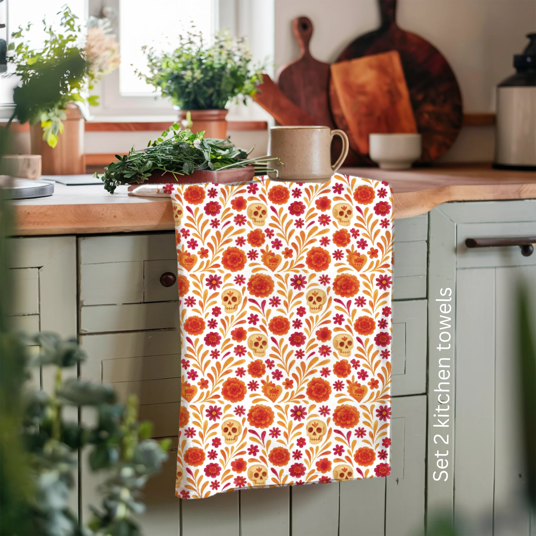 Sugar Skulls Kitchen Towels 2pc - Servilletas Dia de Muertos