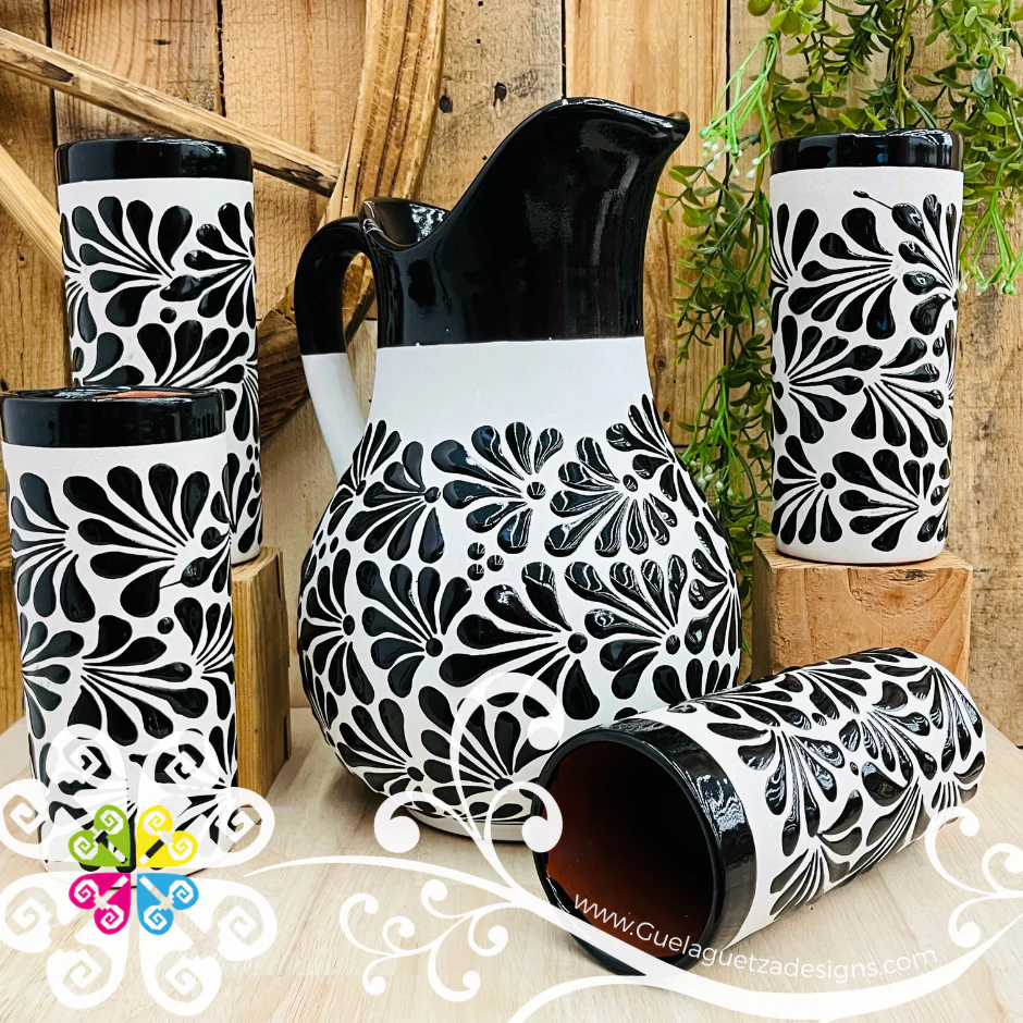 Engobe with Black Espiga Pato Pitcher Set - 4 Cups - Image 2