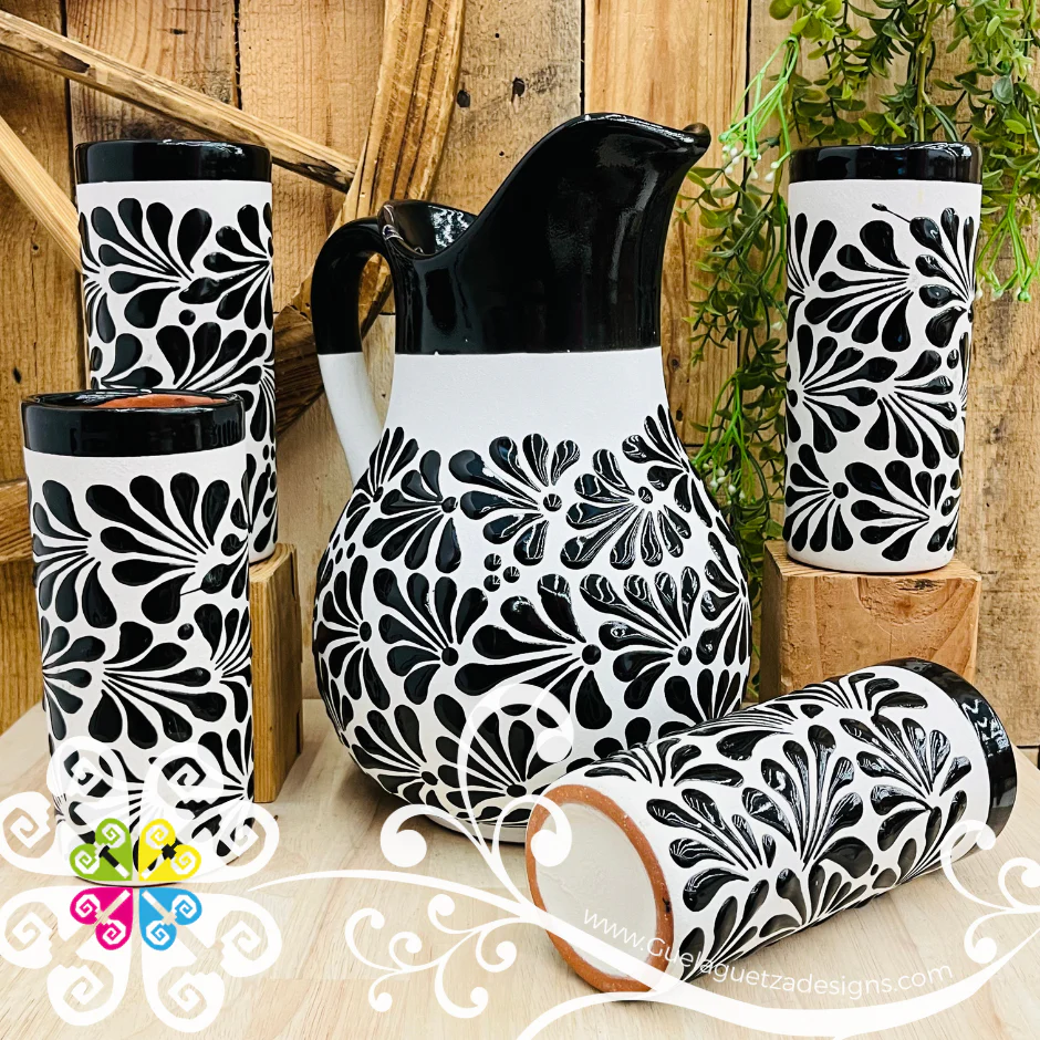 Engobe with Black Espiga Pato Pitcher Set - 4 Cups - Image 3