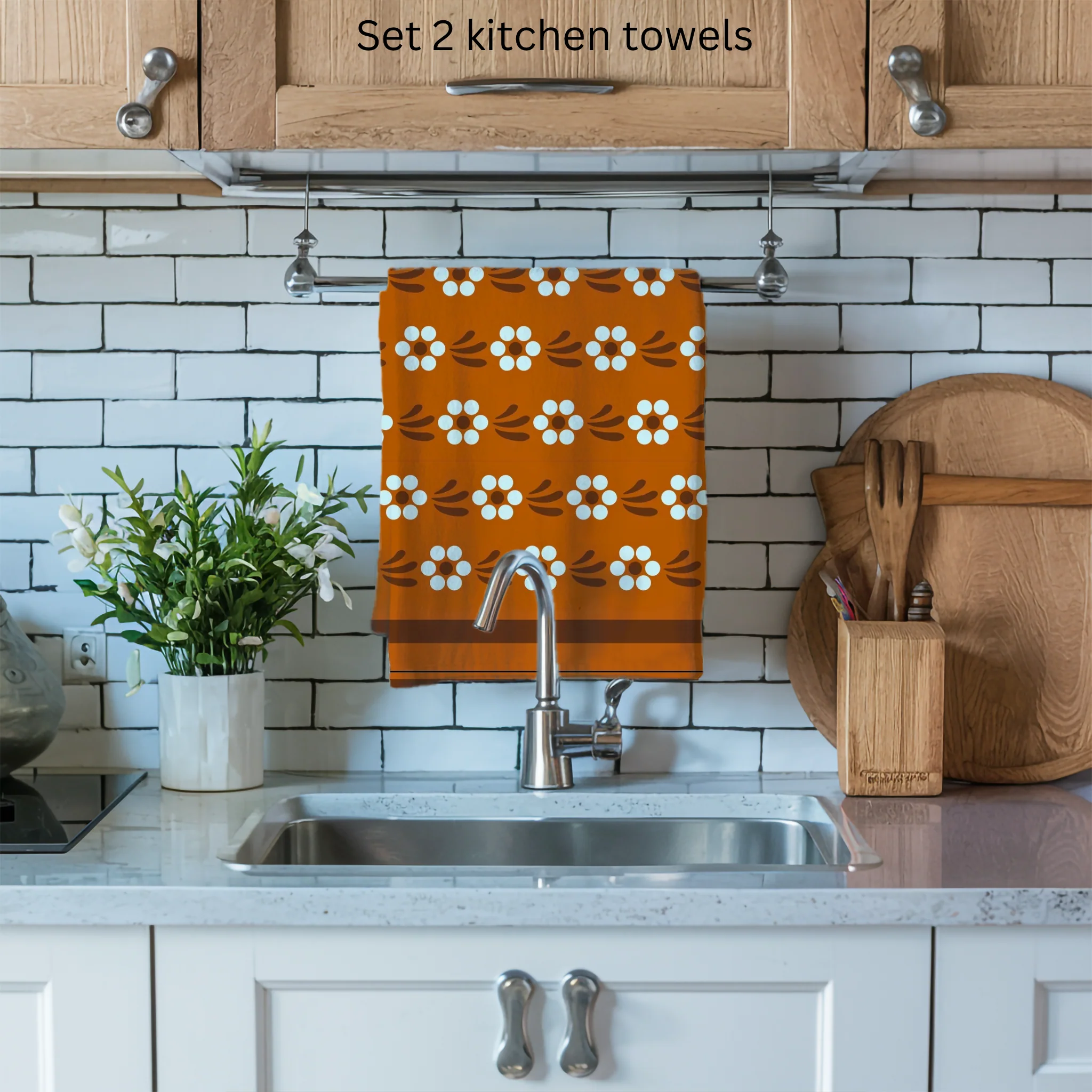 Flores de barro Clay kitchen towel. Mexican Set of 2 kitchen towels. - Image 3