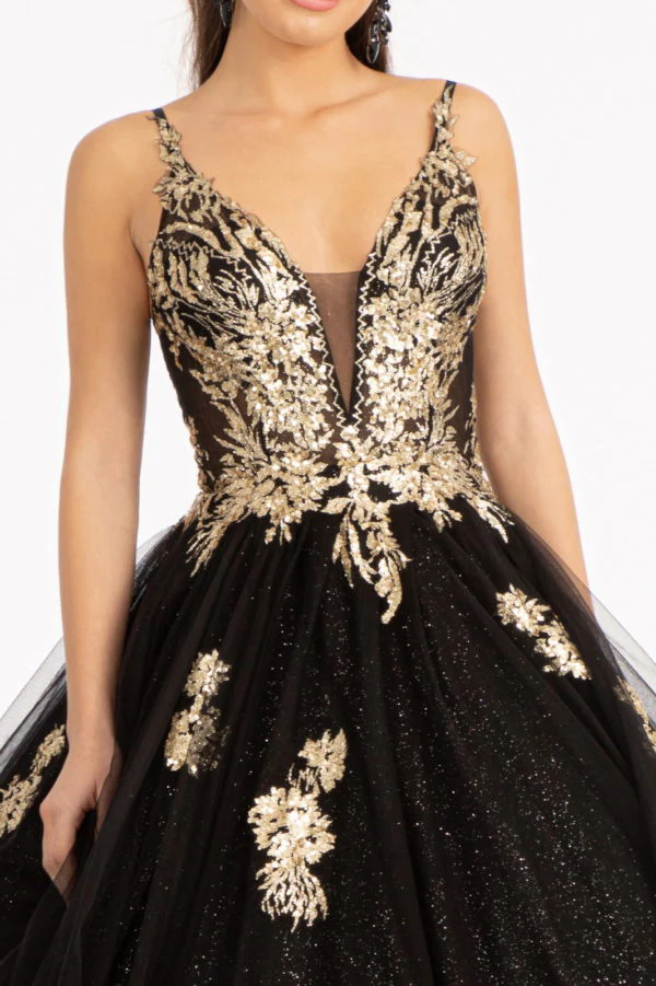 Glitter Embellished Mesh Quinceanera Gown w/ Sequin and Sheer Bodice (Petticoat Included) - Image 3