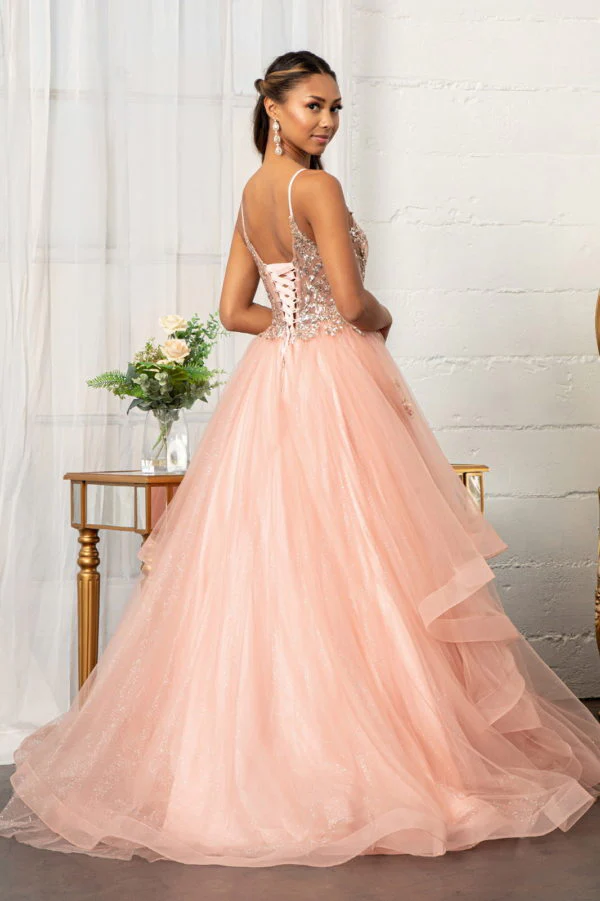 Glitter Embellished Mesh Quinceanera Gown w/ Sequin and Sheer Bodice (Petticoat Included) - Image 6