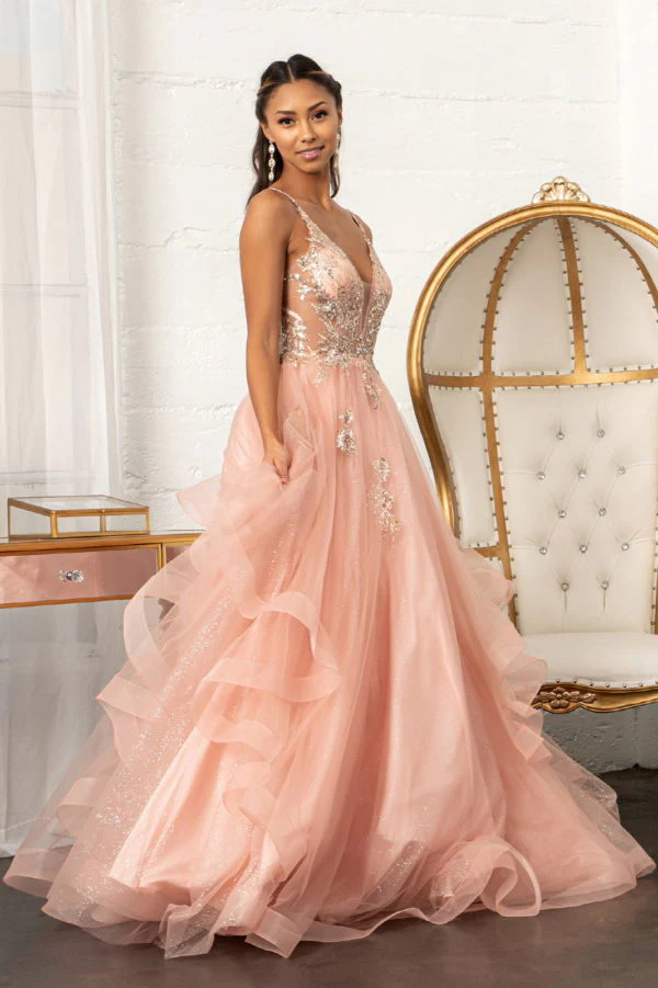 Glitter Embellished Mesh Quinceanera Gown w/ Sequin and Sheer Bodice (Petticoat Included) - Image 8