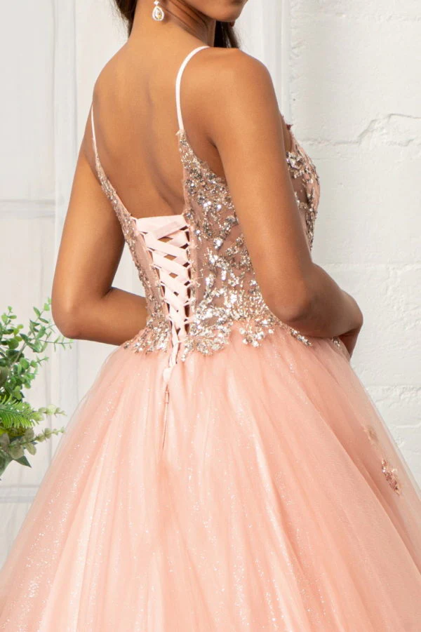 Glitter Embellished Mesh Quinceanera Gown w/ Sequin and Sheer Bodice (Petticoat Included) - Image 9