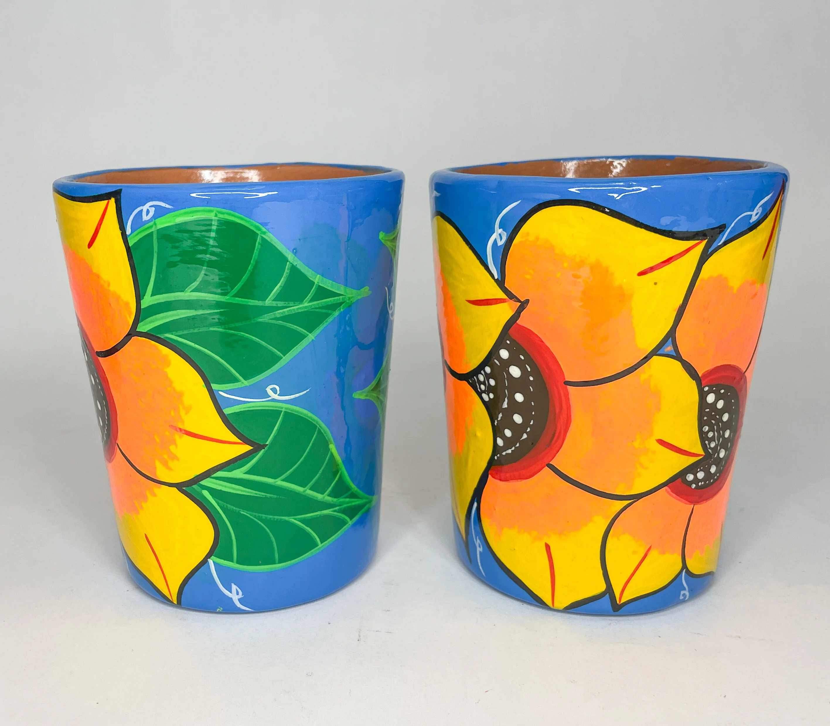 Guerrero Cups 2Pc Set Mexican Clay Tazas de Barro Cups Hand Painted Mexican Clay Mug Mexican Cups - Image 4