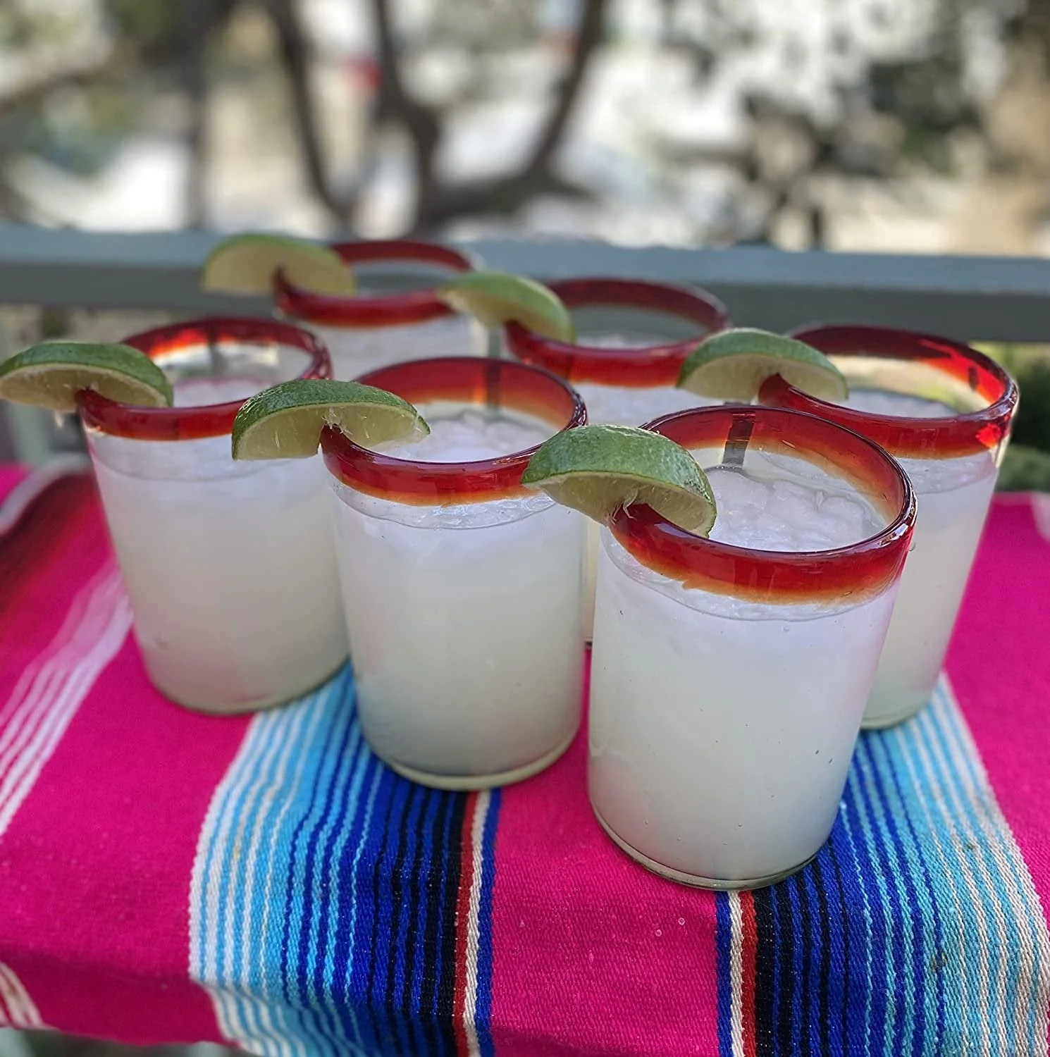Hand Blown Mexican Drinking Glasses - Set of 6 Glasses with Red Rims (14 oz each) - Image 6