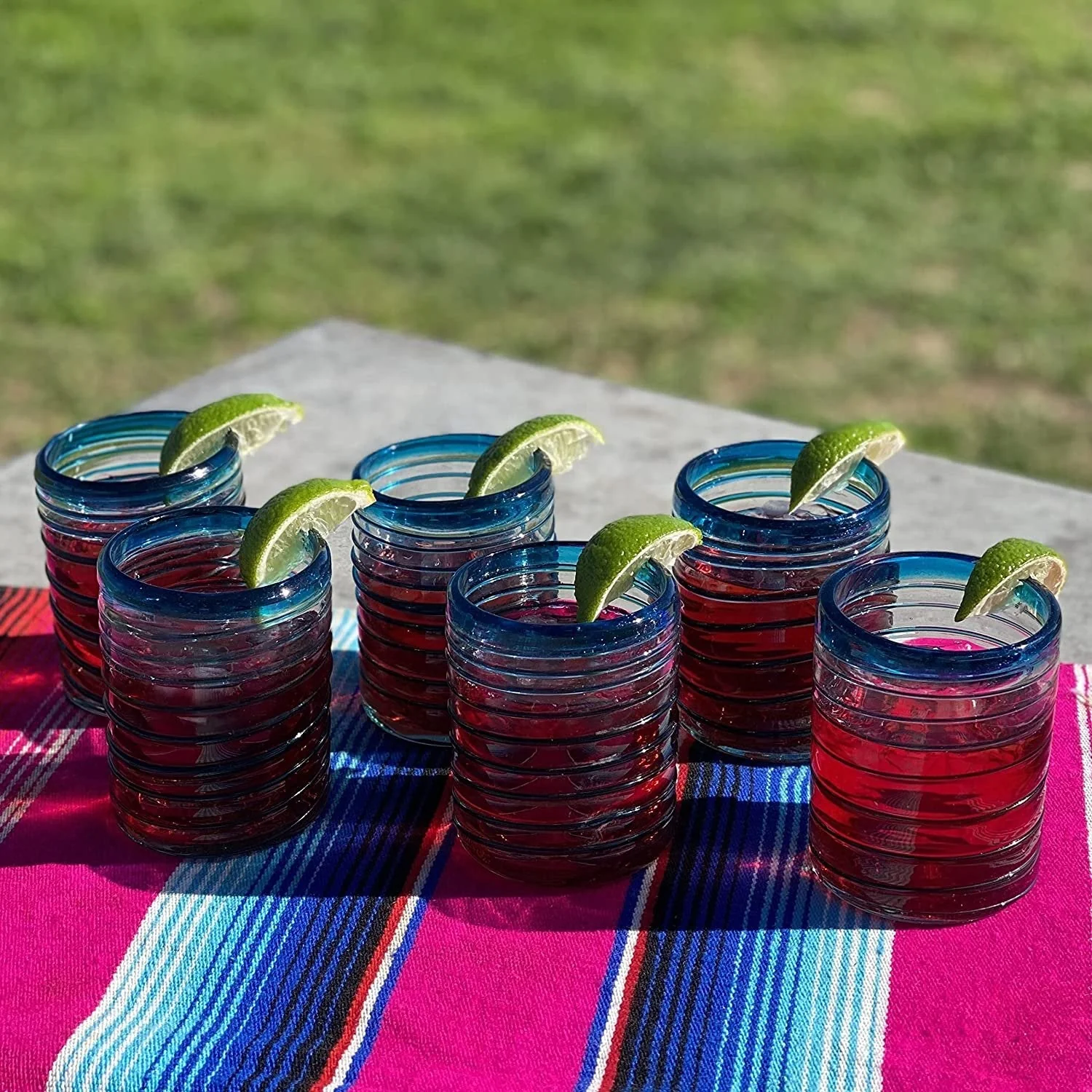 Hand Blown Mexican Drinking Glasses – Set of 6 Tumbler Glasses with an Aqua Spiral Design (10 oz each) - Image 9