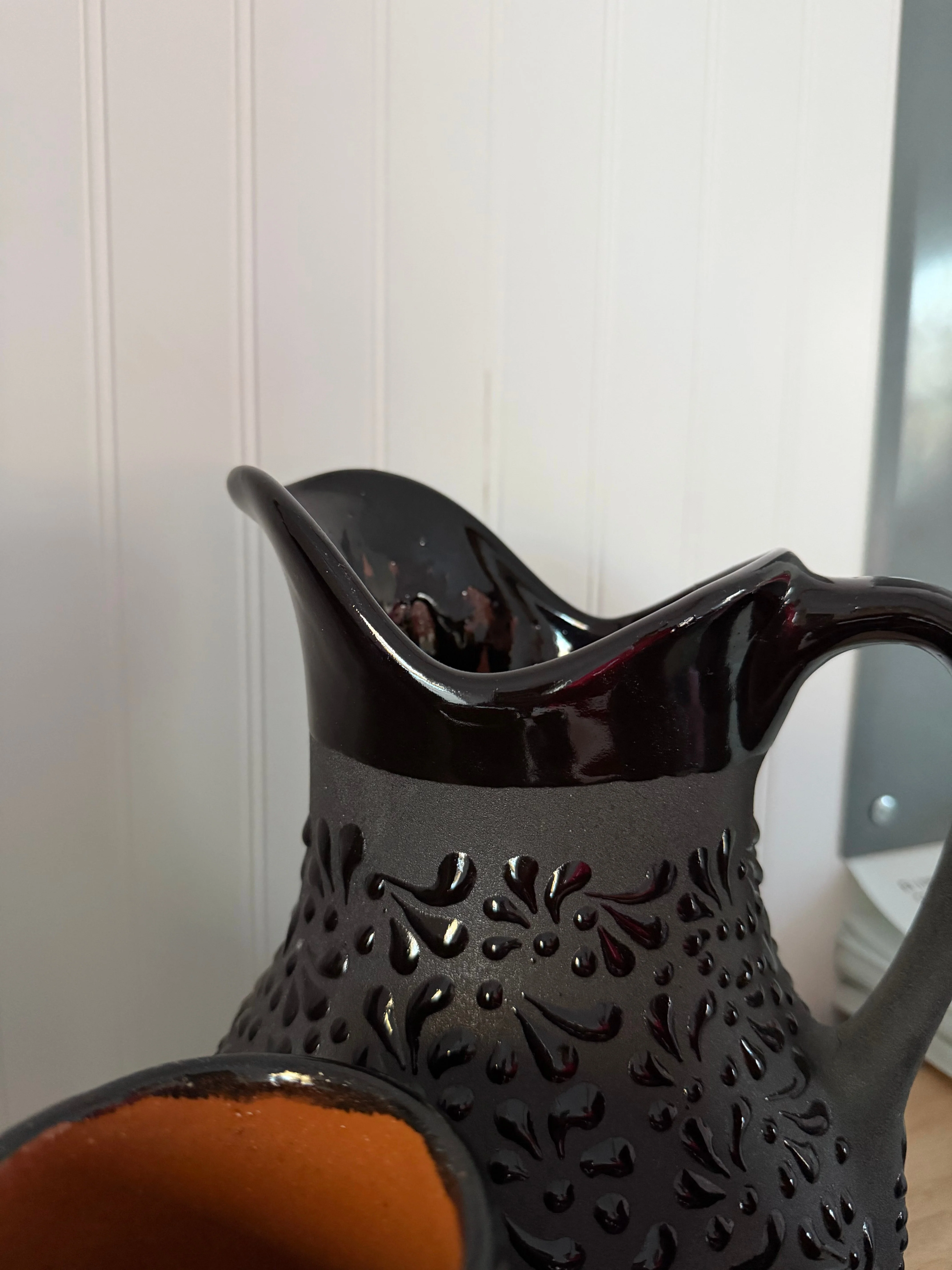 Talavera Style Black Hand-Painted Pitcher - Jarra Negra Barro - Image 5